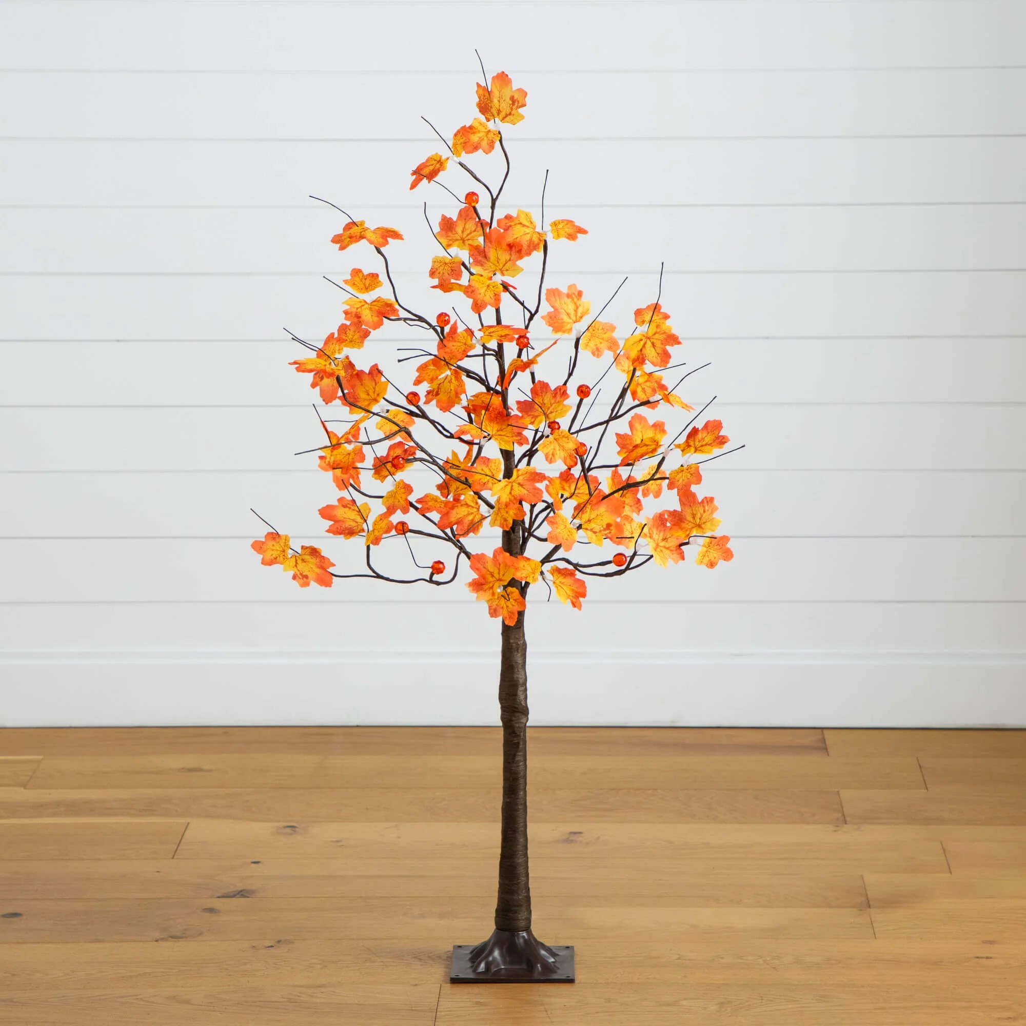 4' Pre-Lit Minimalist Autumn Maple Artificial Fall Tree with 56 LED Warm White & Orange Pumpkin Shaped Lights - Image 7