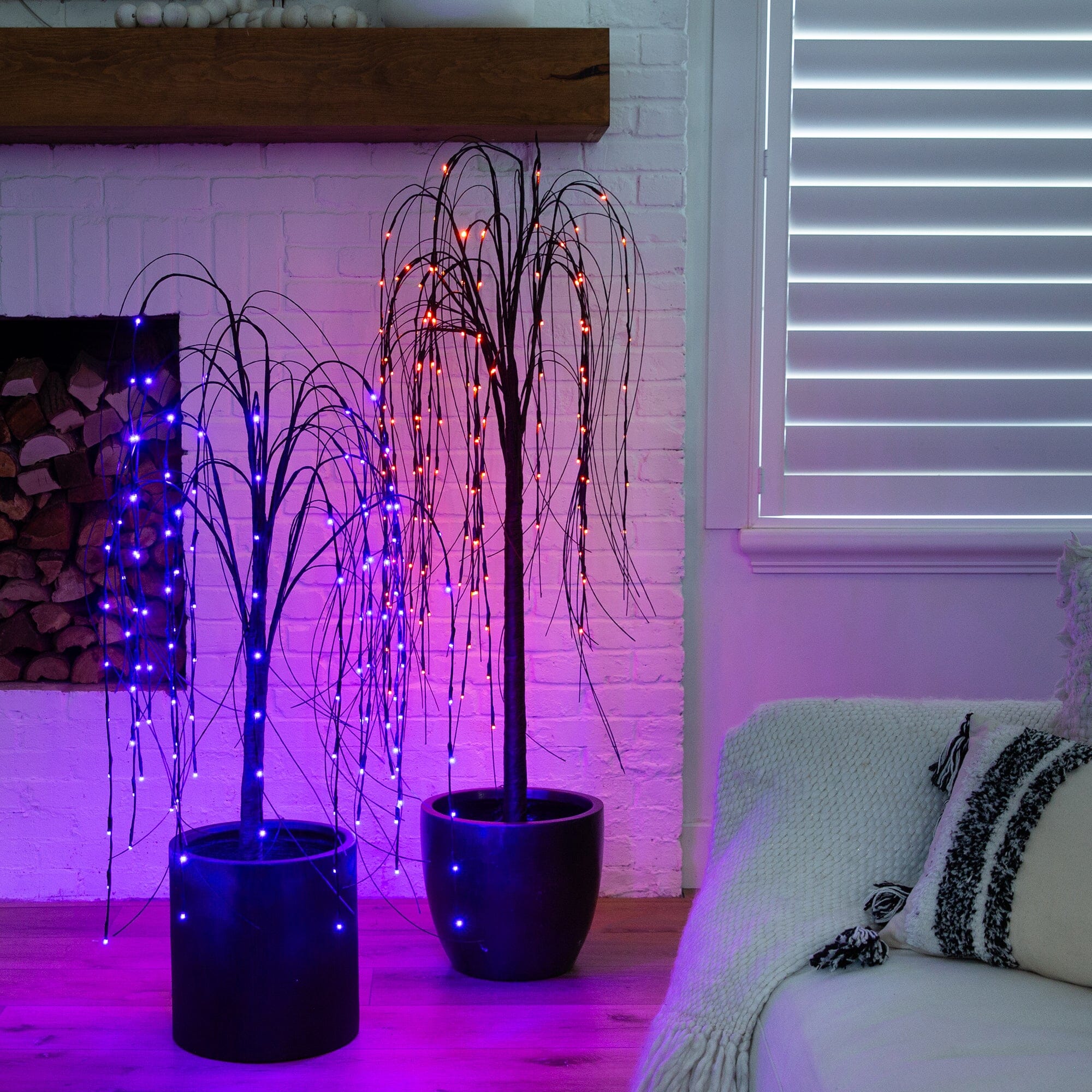 4’ Pre-Lit Halloween Black Willow Artificial Fall Tree with 120 Orange & Purple LED Lights - Image 6