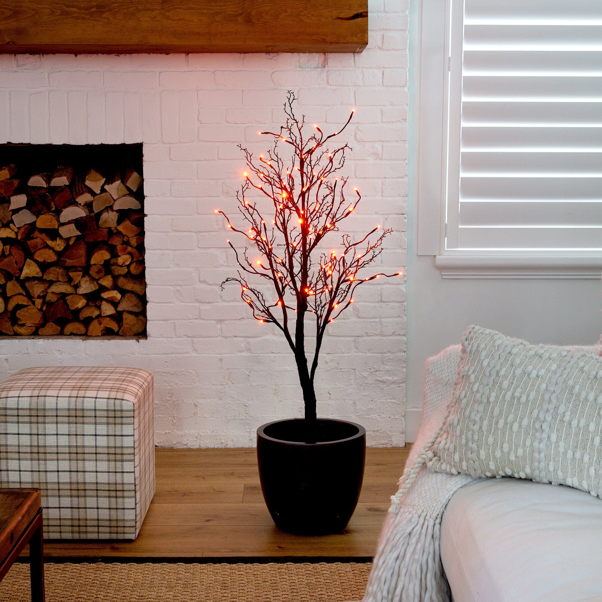 4’ Pre-Lit Halloween Deluxe Black Twig Artificial Tree with 81 Orange & Purple LED Lights - Image 4