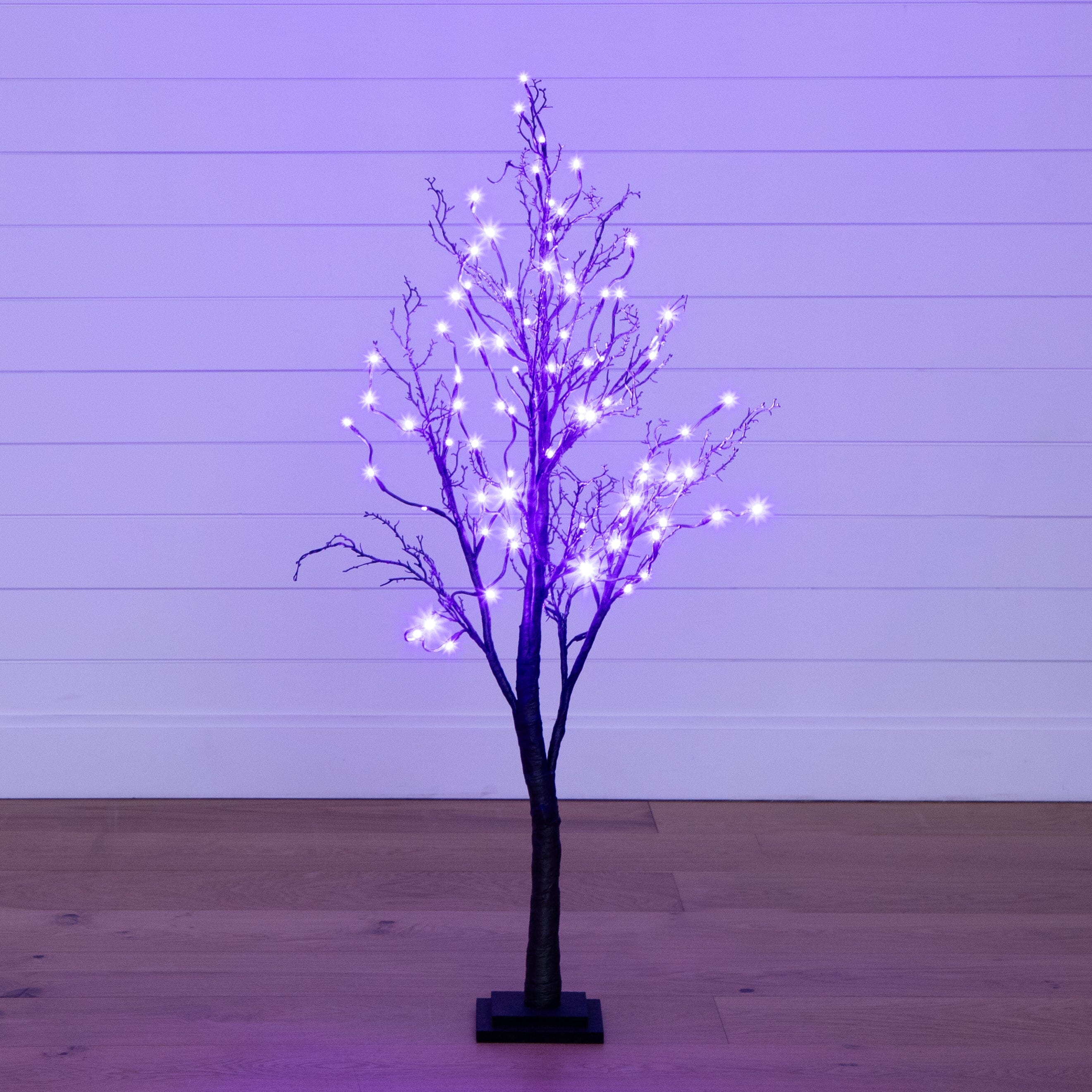 4’ Pre-Lit Halloween Deluxe Black Twig Artificial Tree with 81 Orange & Purple LED Lights - Image 5
