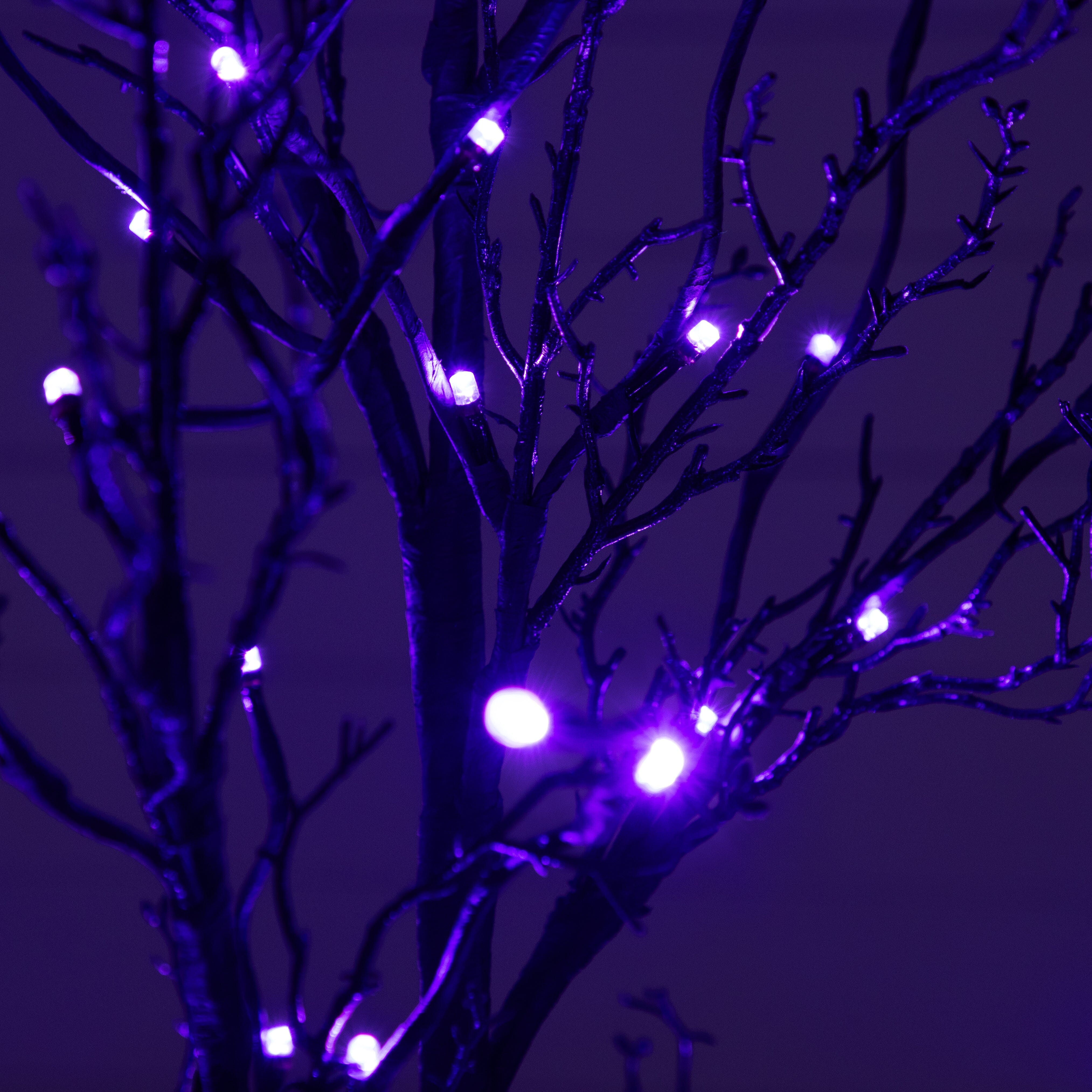4’ Pre-Lit Halloween Deluxe Black Twig Artificial Tree with 81 Orange & Purple LED Lights - Image 6