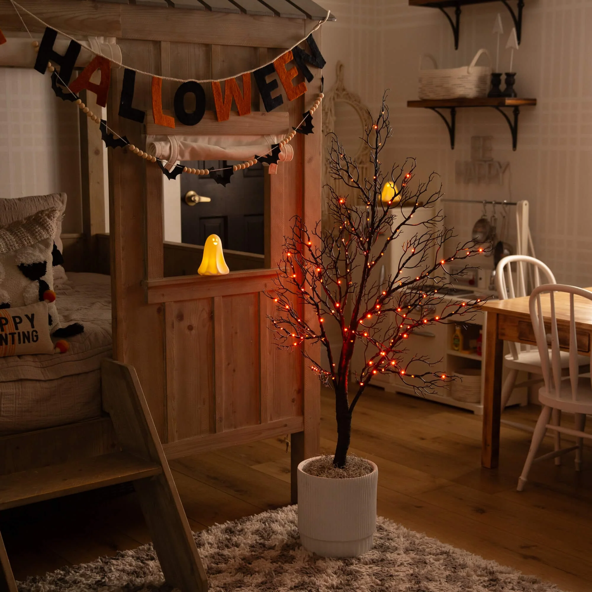 4' Pre-Lit Halloween Minimalist Twig Artificial Fall Tree with 160 Orange & Purple LED Lights - Image 5