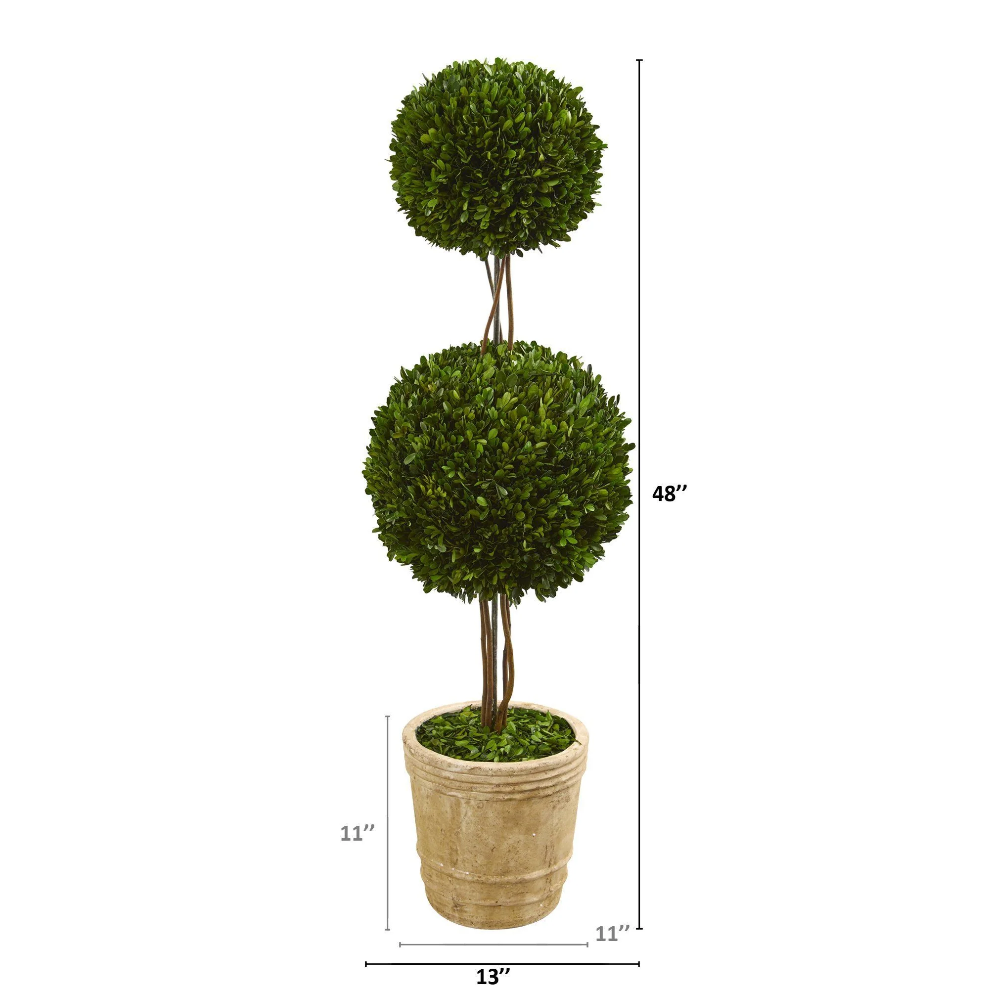 4’ Preserved Boxwood Double Ball Topiary Tree in Planter - Image 5