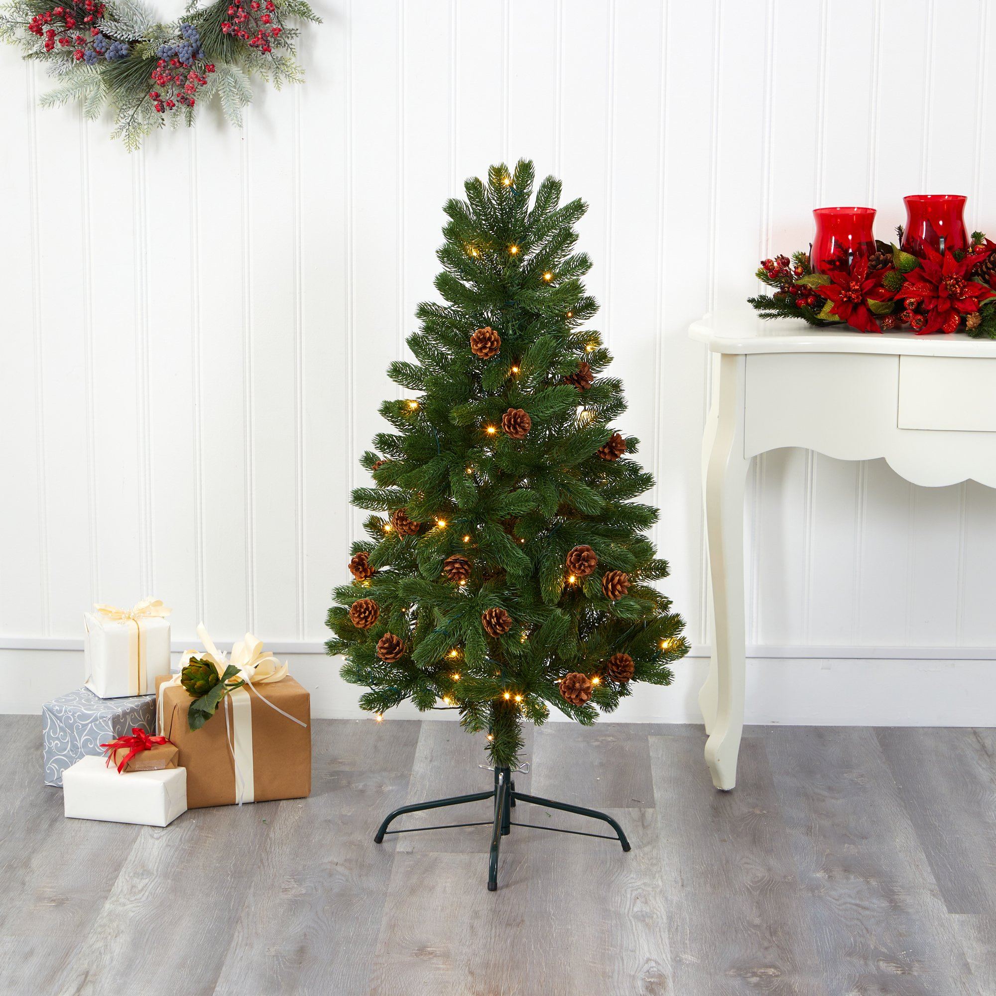 4' Rocky Mountain Spruce Artificial Christmas Tree with Pinecones and 70 Warm White LED Lights - Image 6