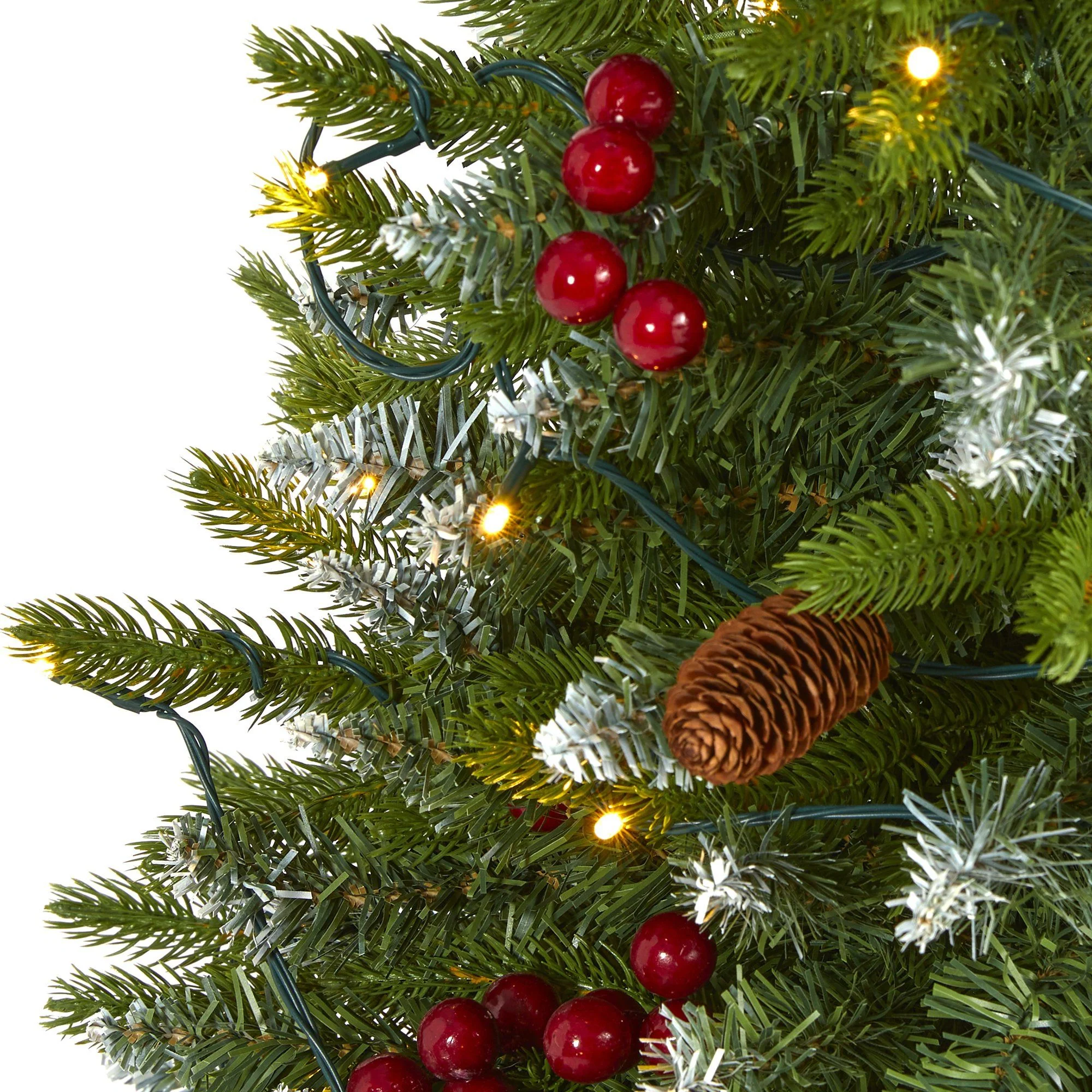 4' Snow Tipped Portland Spruce Artificial Christmas Tree with Frosted Berries and Pinecones with 100 Clear LED Lights - Image 3