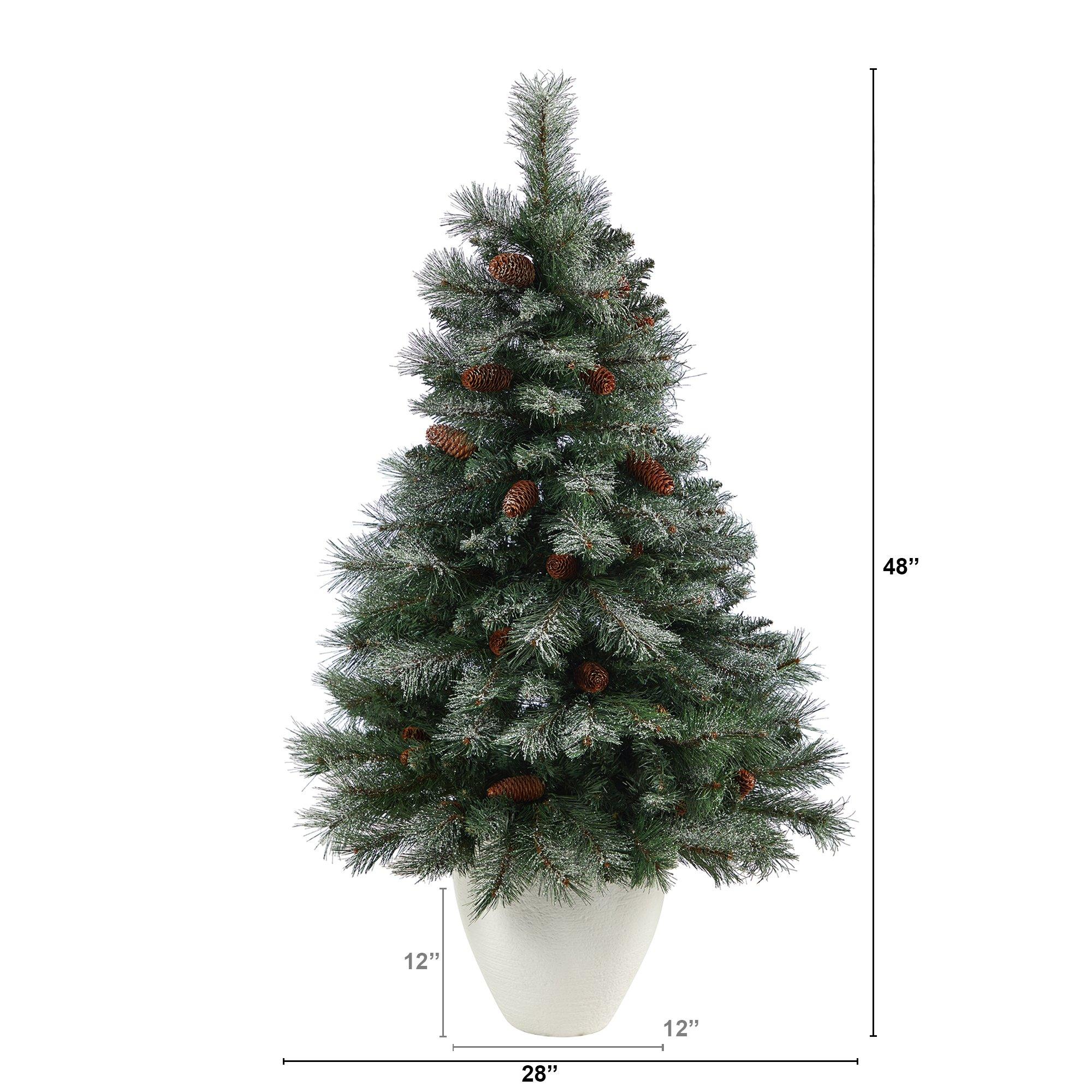 4’ Snowed French Alps Mountain Pine Artificial Christmas Tree with 237 Bendable Branches and Pine Cones in White Planter - Image 2