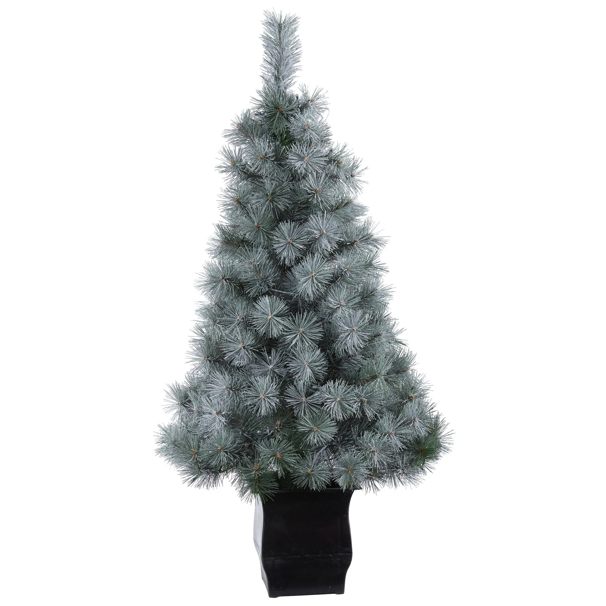 4' Snowy Mountain Pine Artificial Christmas Tree with 150 LED Lights and Decorative Planter - Image 3