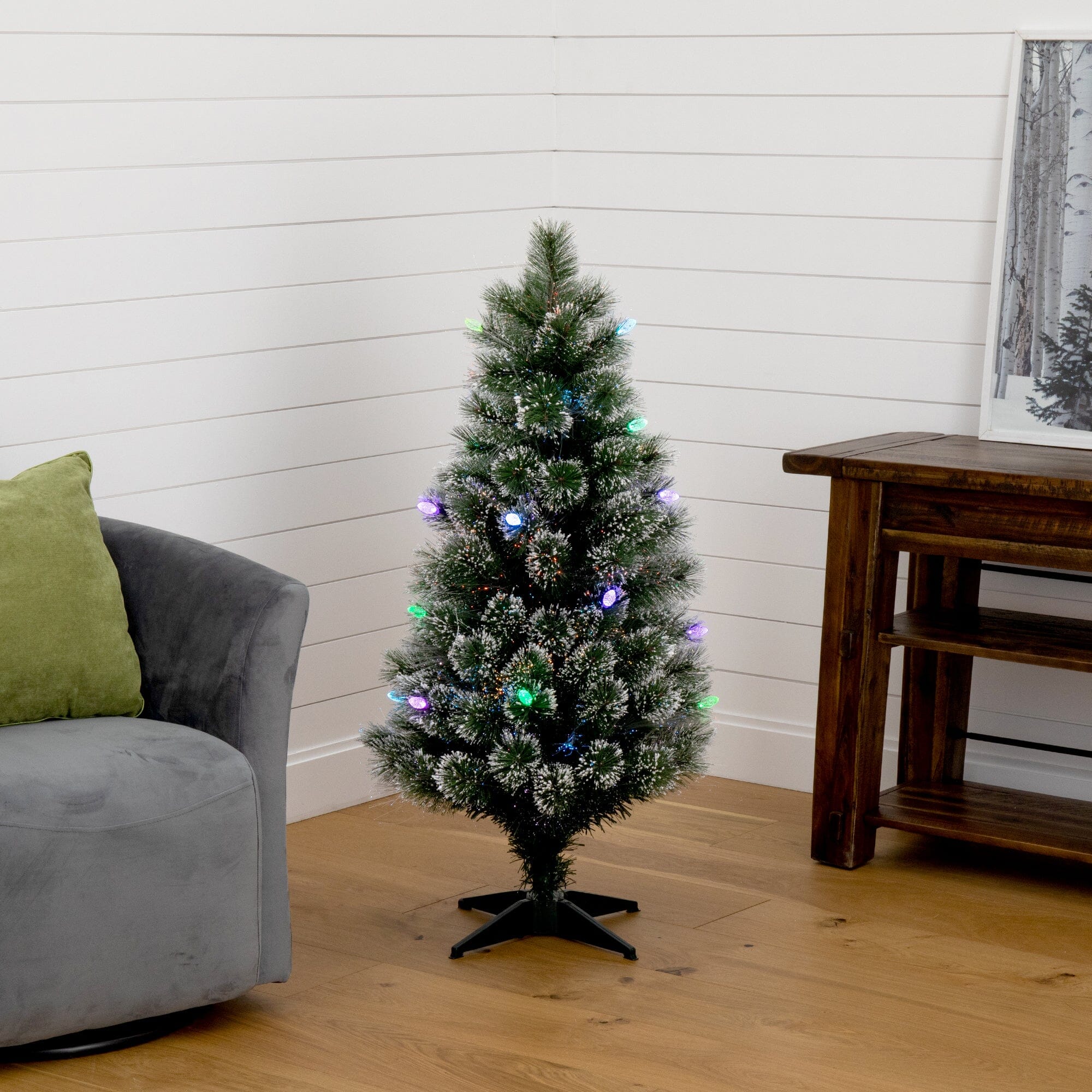 4' Snowy Pre-Lit Fiber Optic Artificial Christmas Tree with 40 Colorful LED Lights - Image 7