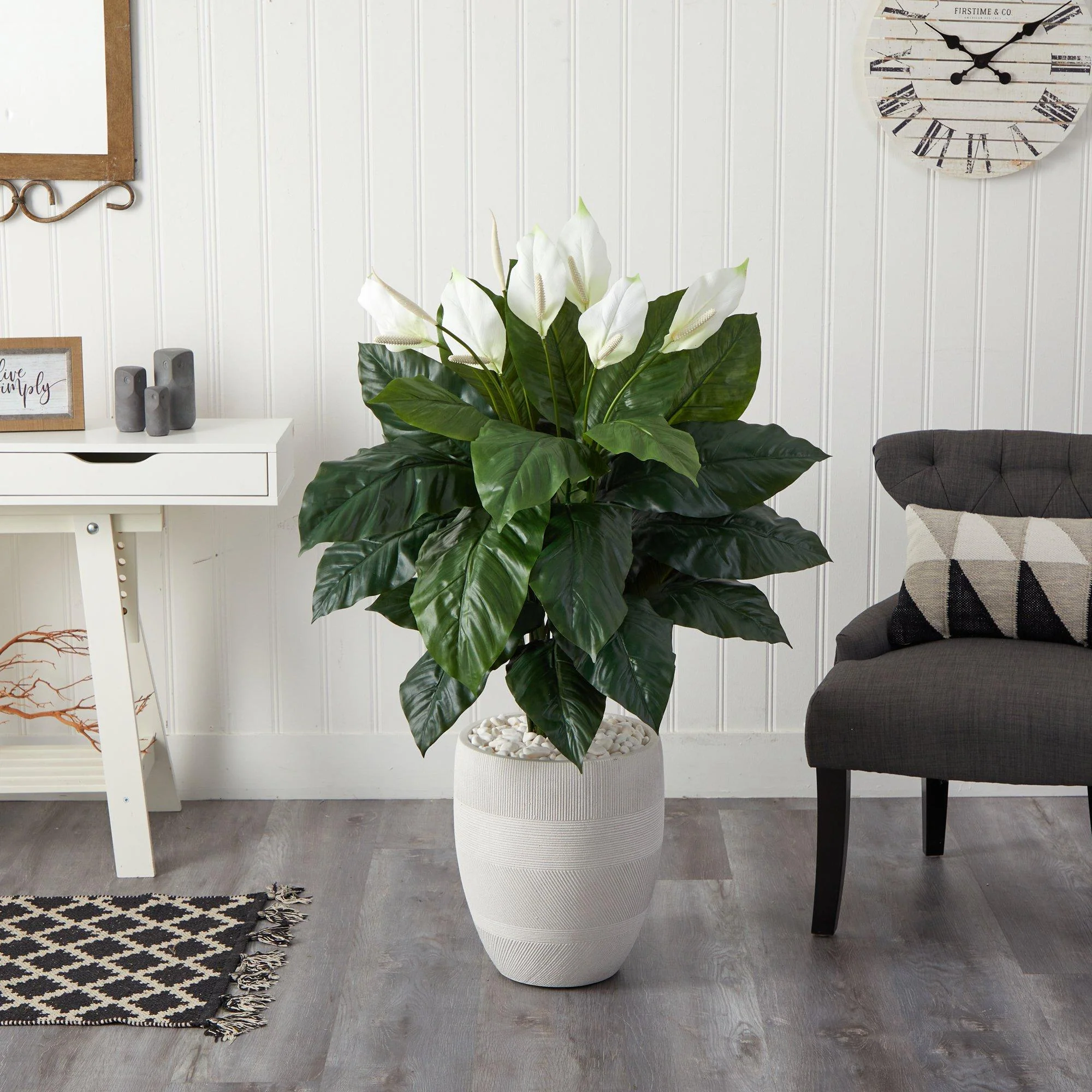 4’ Spathiphyllum Artificial Plant in White Designer Planter - Image 3