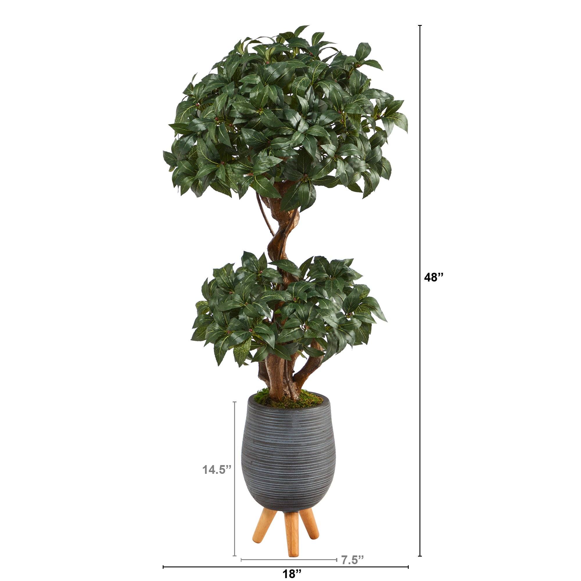 4’ Sweet Bay Double Ball Topiary Artificial Tree in Gray Planter with Stand - Image 2