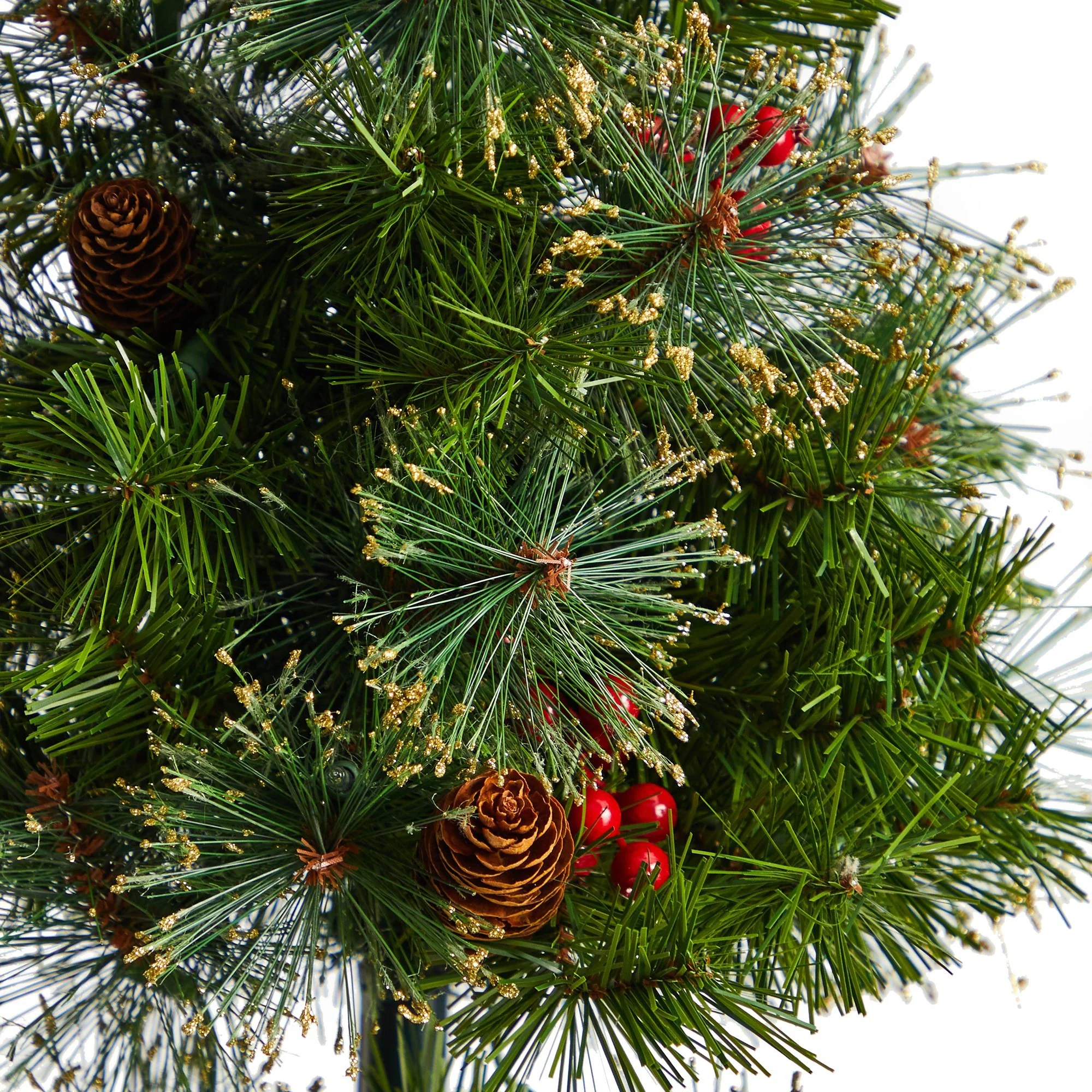 4’ Topiary Tree with Decorative Ribbon, Berries, 70 Clear LED Lights and 109 Branches in Planter - Image 5