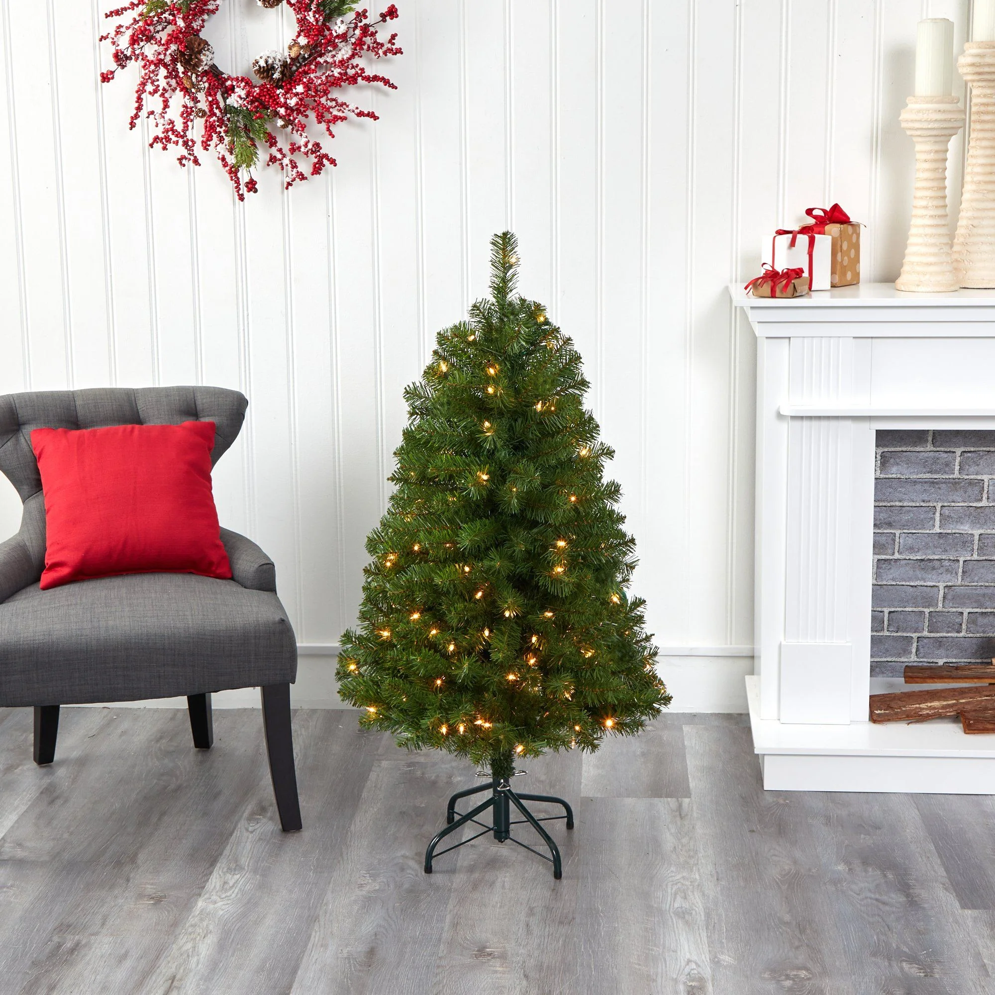 4’ Virginia Fir Artificial Christmas Tree with 100 Clear Lights and 223 Bendable Branches - Image 5