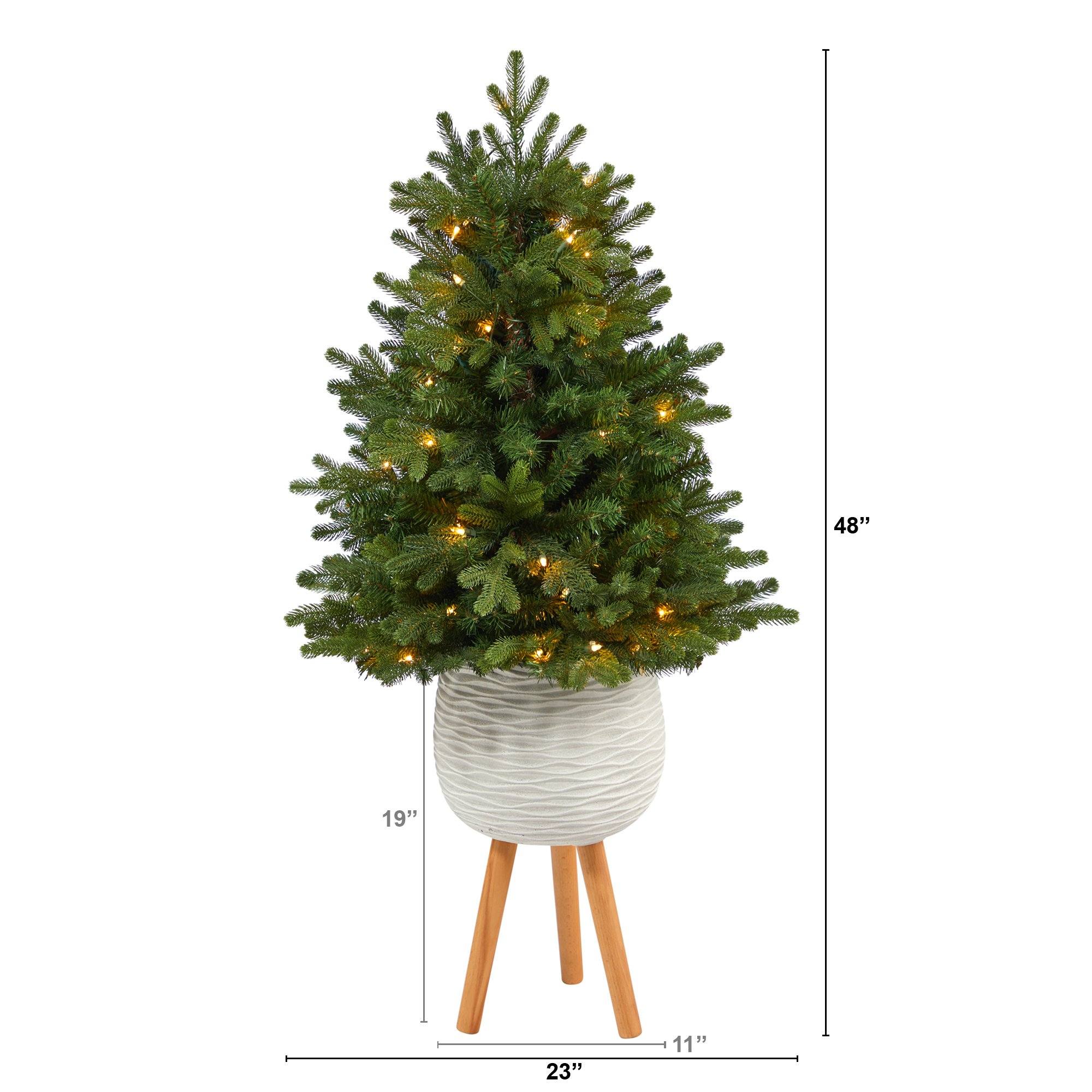 4’ Washington Fir Artificial Christmas Tree with 50 Clear Lights in White Planter with Decorative Planter Stand - Image 2