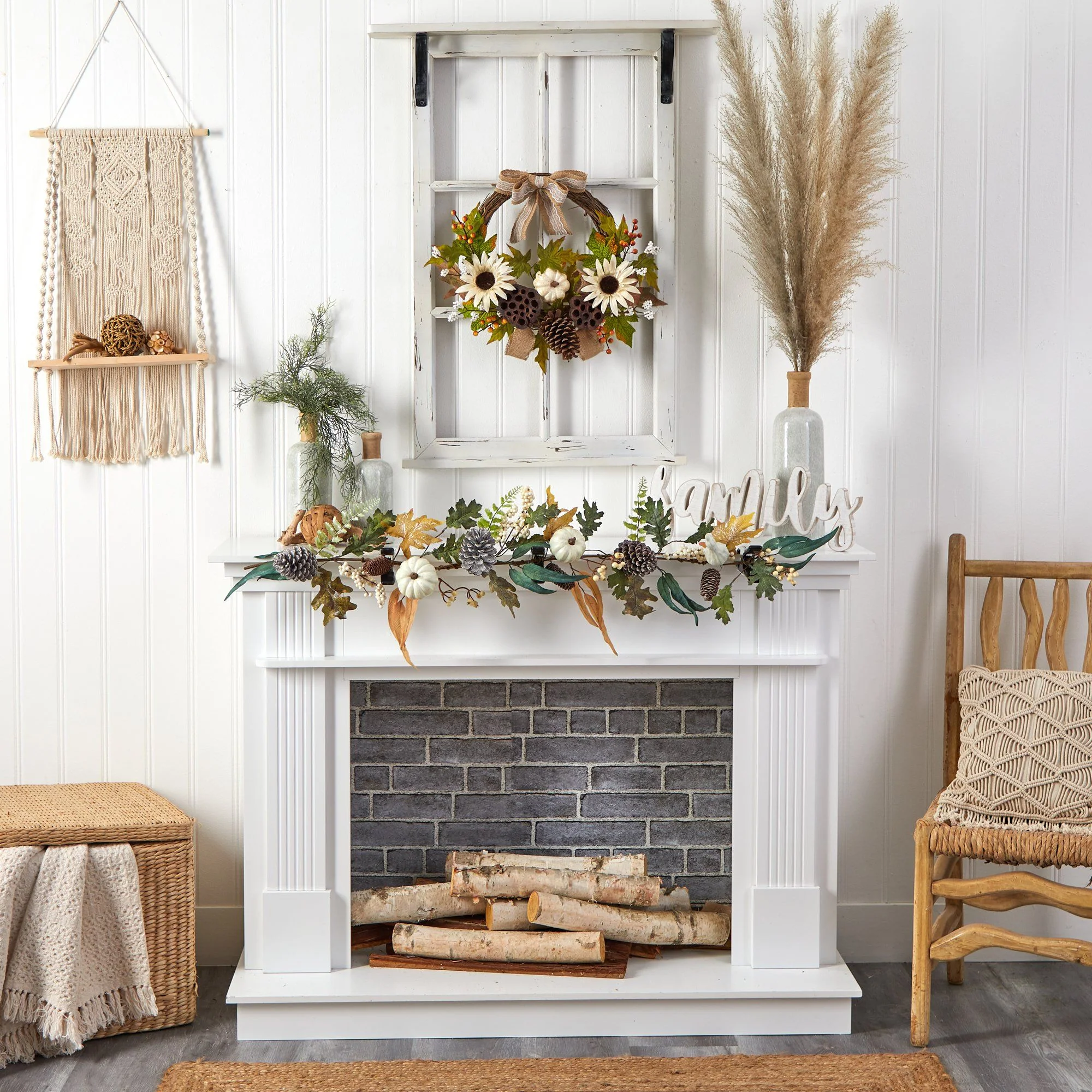 4’ White Pumpkin, Pinecones and Berries Artificial Autumn Garland - Image 4