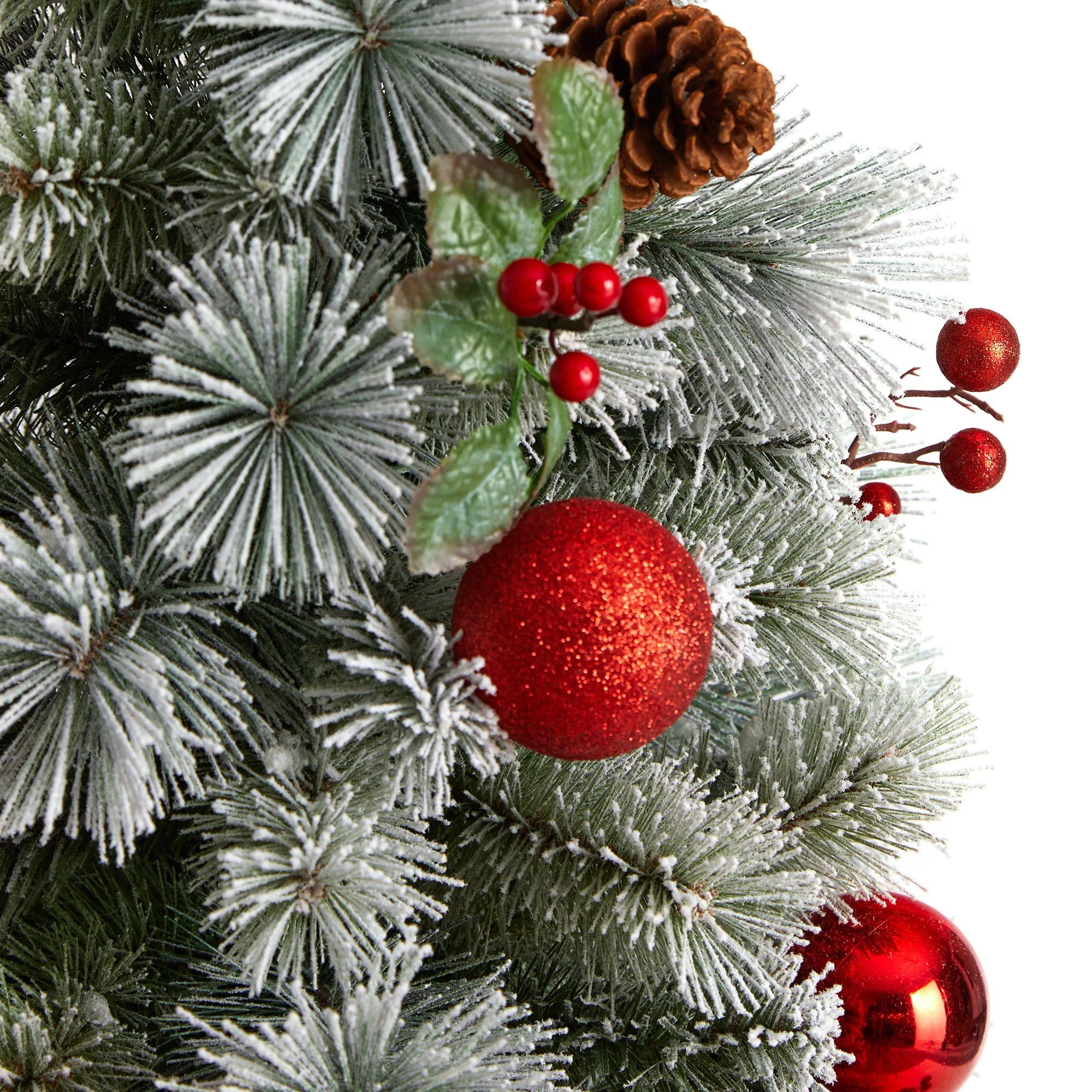 4' Winter Flocked Christmas Tree Pre-Lit with 50 Lights and Ornaments in Decorative Planter - Image 5