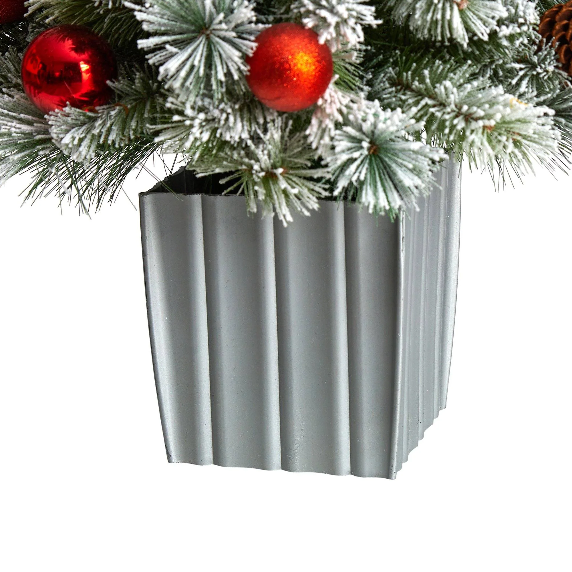 4' Winter Flocked Christmas Tree Pre-Lit with 50 Lights and Ornaments in Decorative Planter - Image 6