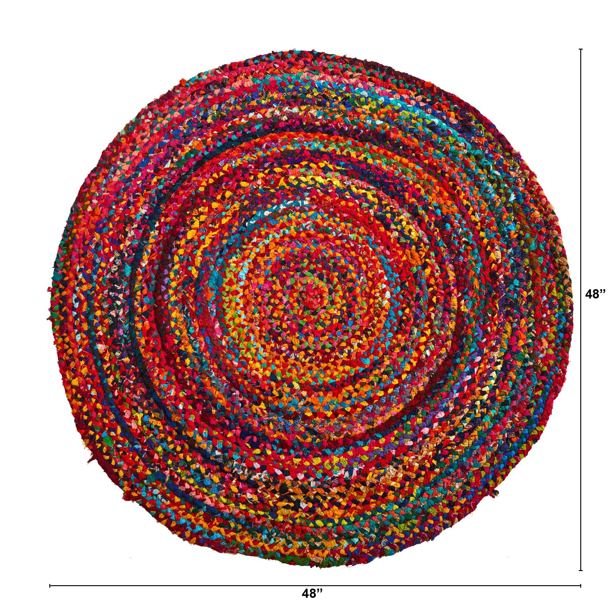 4’ x 4’ Hand Braided Boho Colorful Chindi Round Rug - Image 2