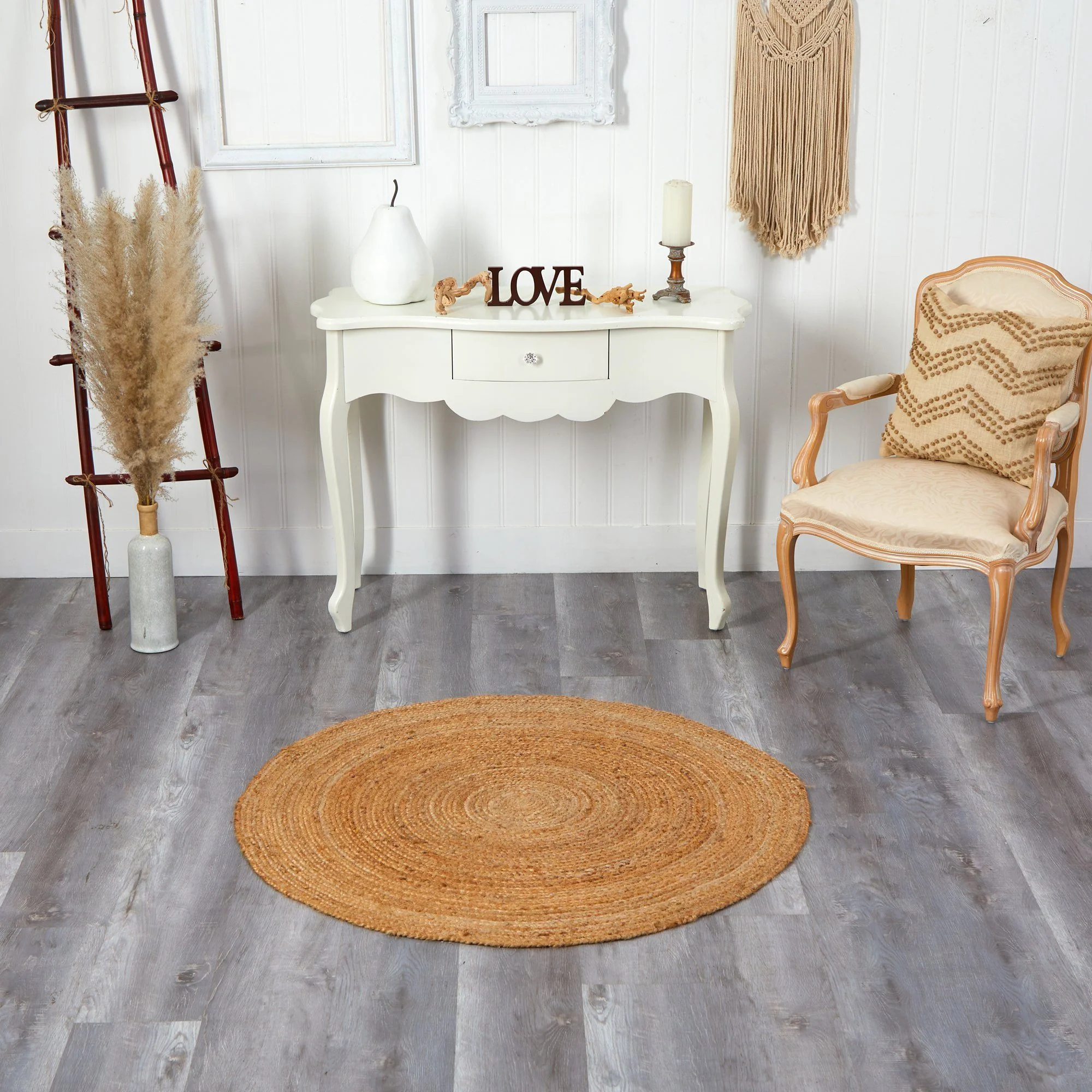 4’ x 4’ Hand Braided Boho Jute Round Rug - Image 3