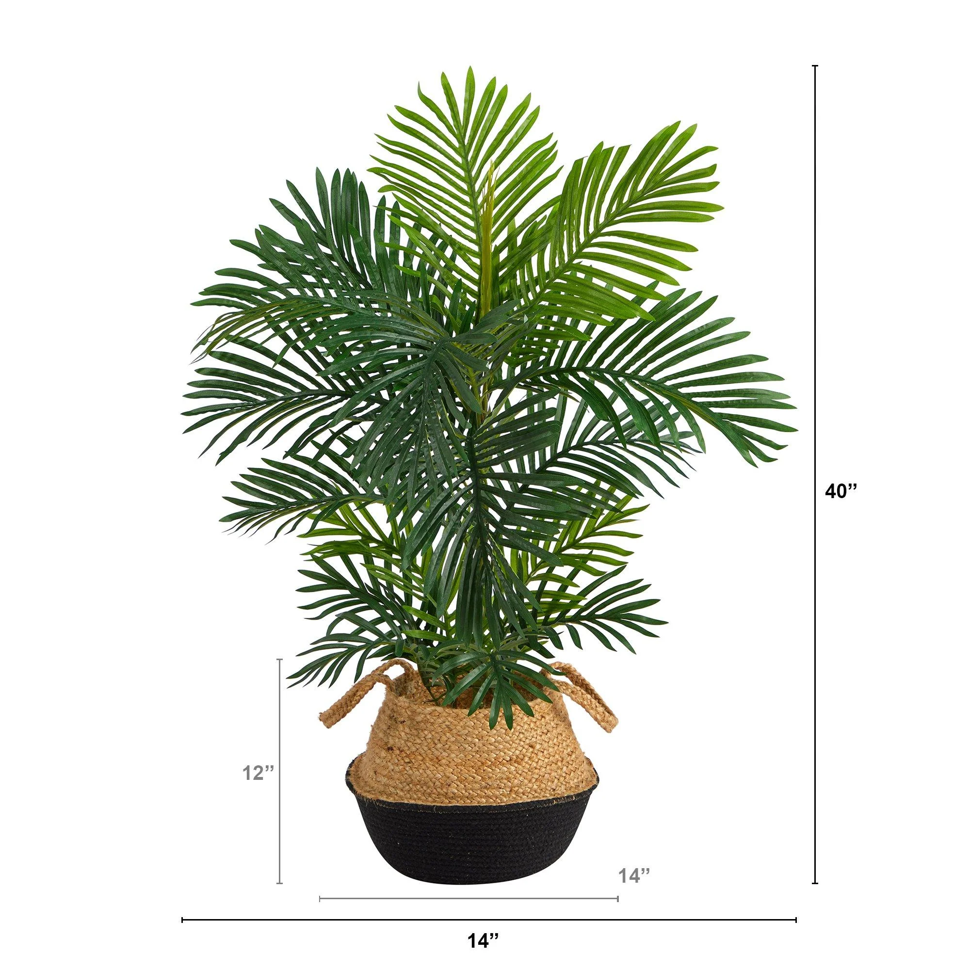40” Areca Palm Tree in Boho Chic Handmade Cotton & Jute Black Woven Planter UV Resistant - Image 2