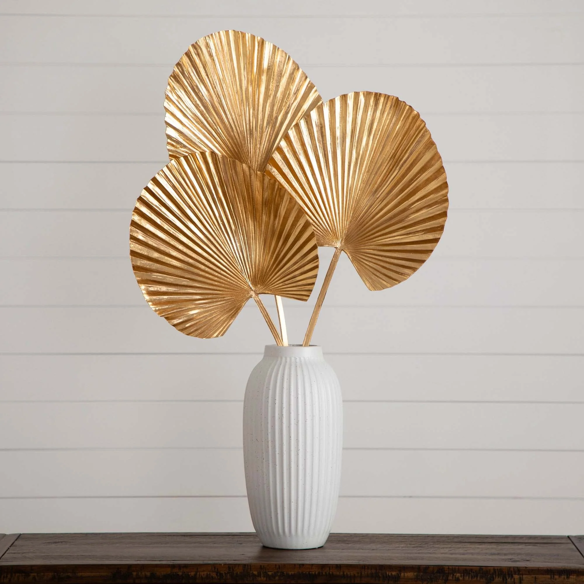 40" Artificial Golden Ruffled Fan Palm Stems - Set of 3 - Image 4