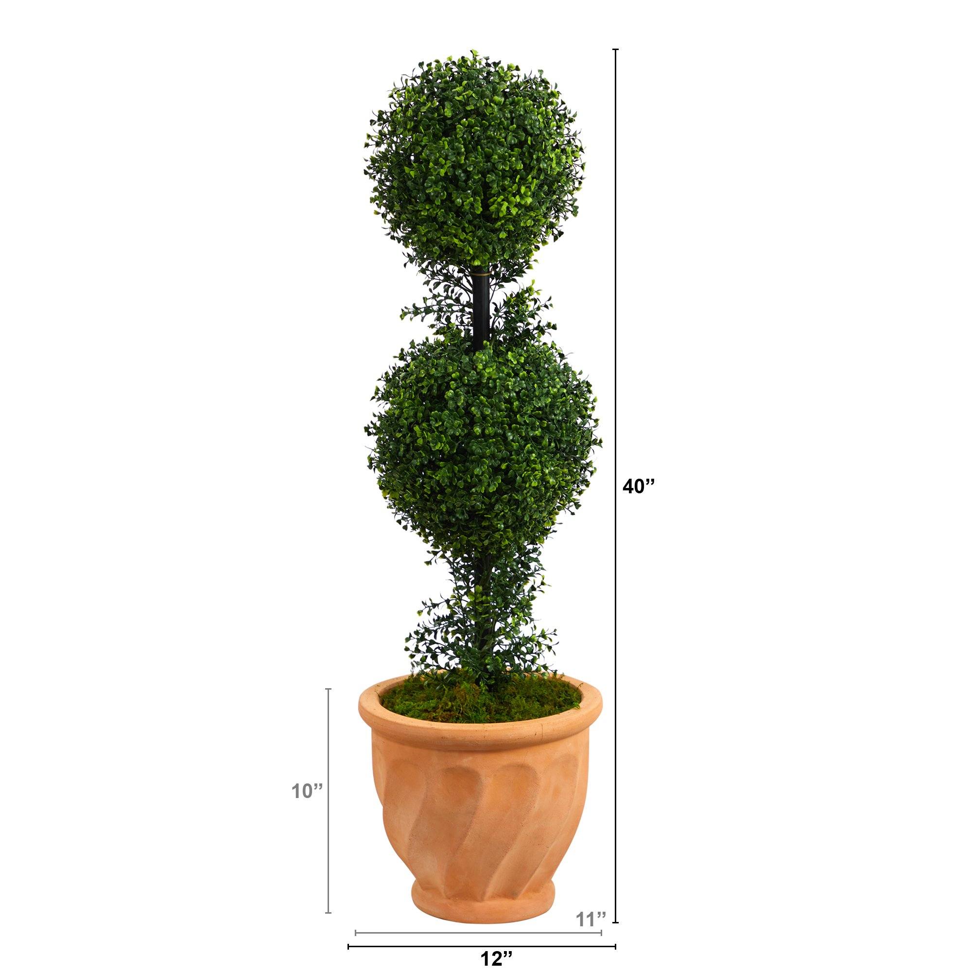 40” Boxwood Double Ball Topiary Artificial Tree in Terra-Cotta Planter (Indoor/Outdoor) - Image 2