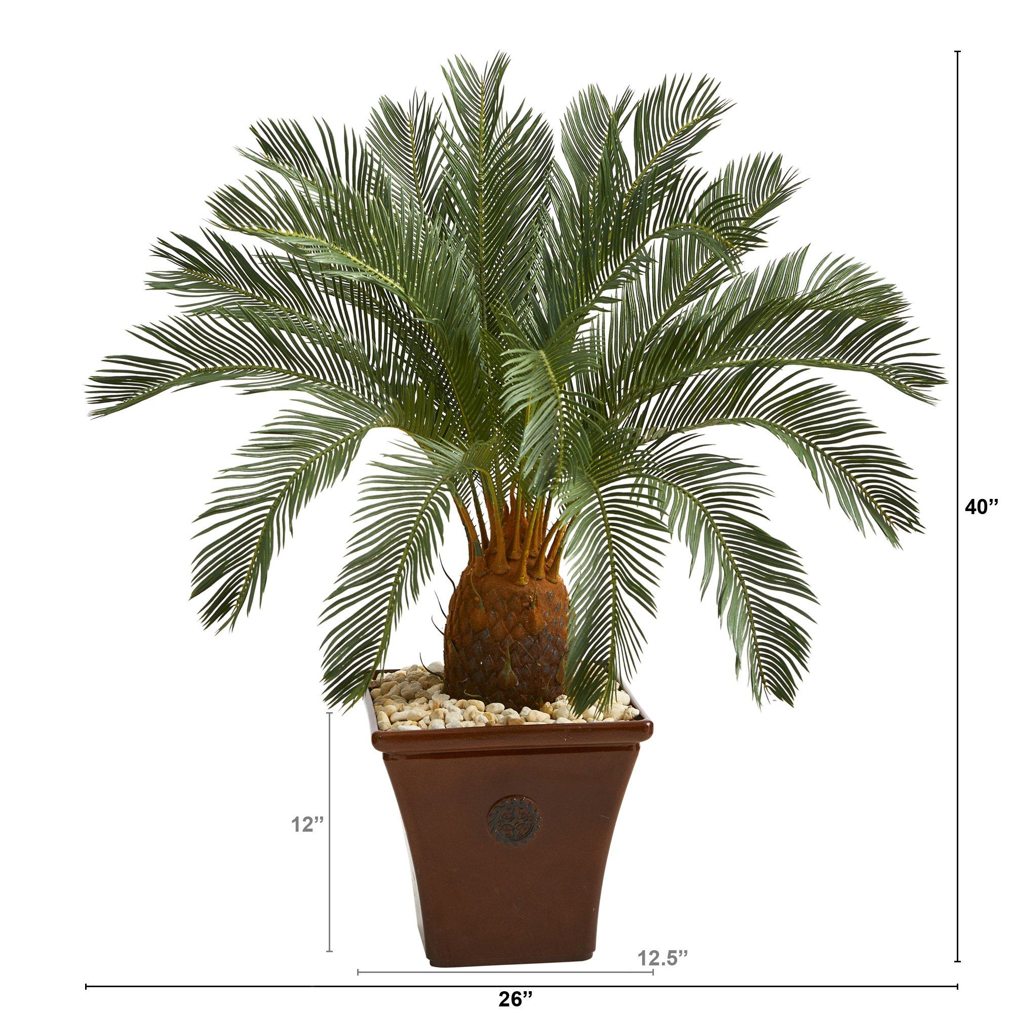 40” Cycas Artificial Tree in Brown Planter - Image 3