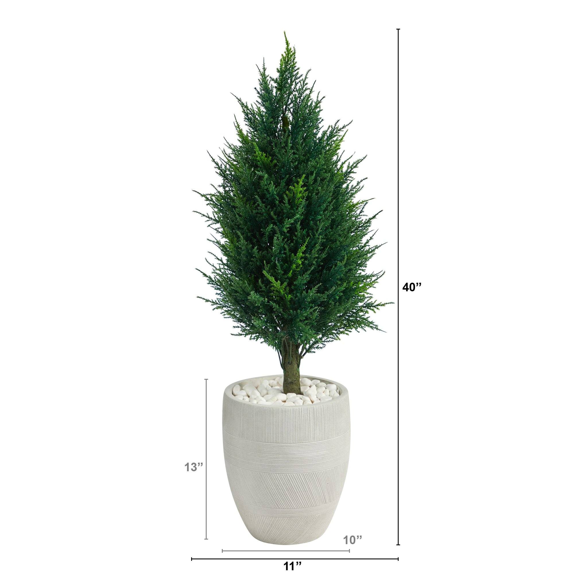 40” Cypress Tower Artificial Tree in White Planter (Indoor/Outdoor) - Image 2