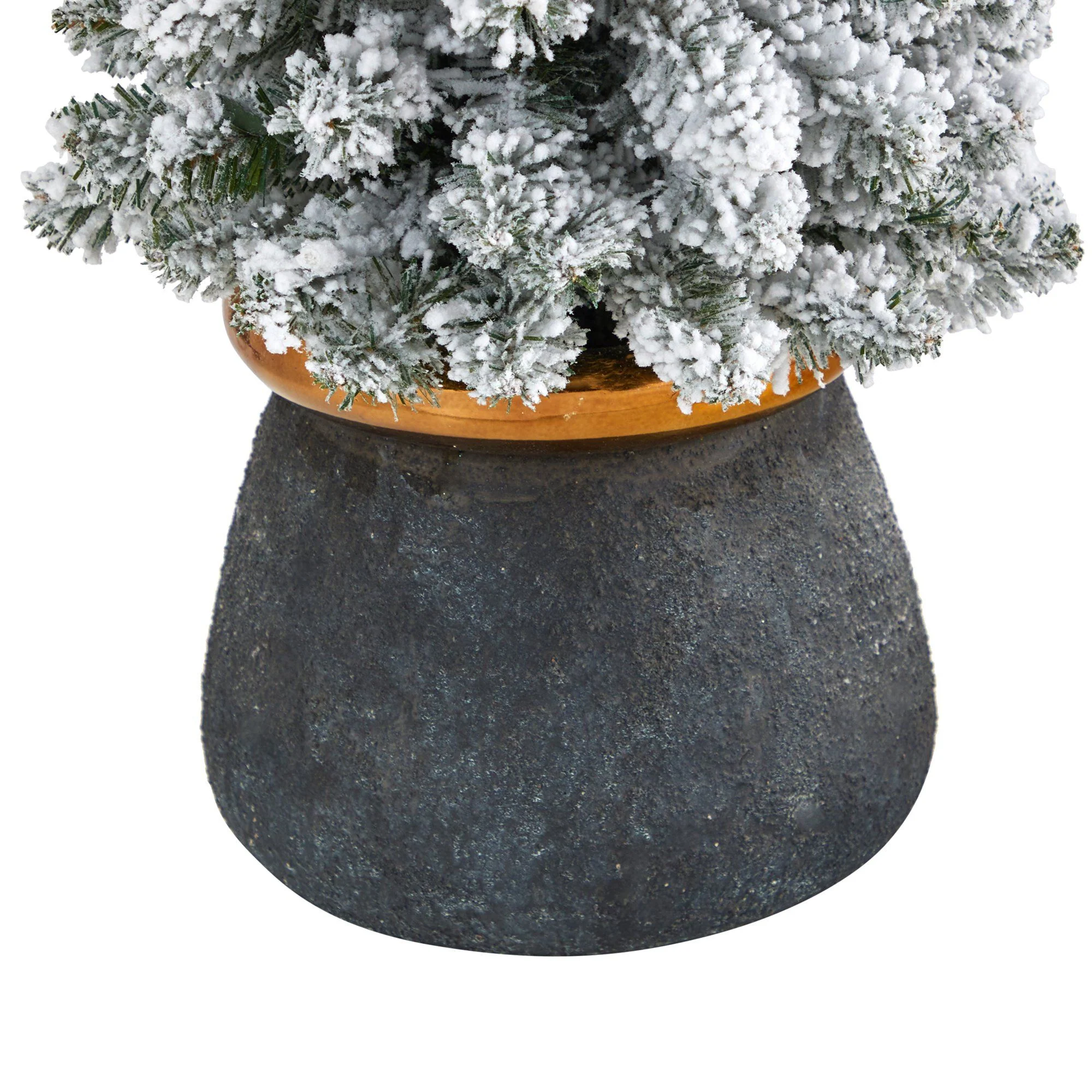 40” Flocked Pencil Artificial Christmas Tree with 50 Clear Lights and 132 Bendable Branches in Planter with Brass Trimming - Image 6