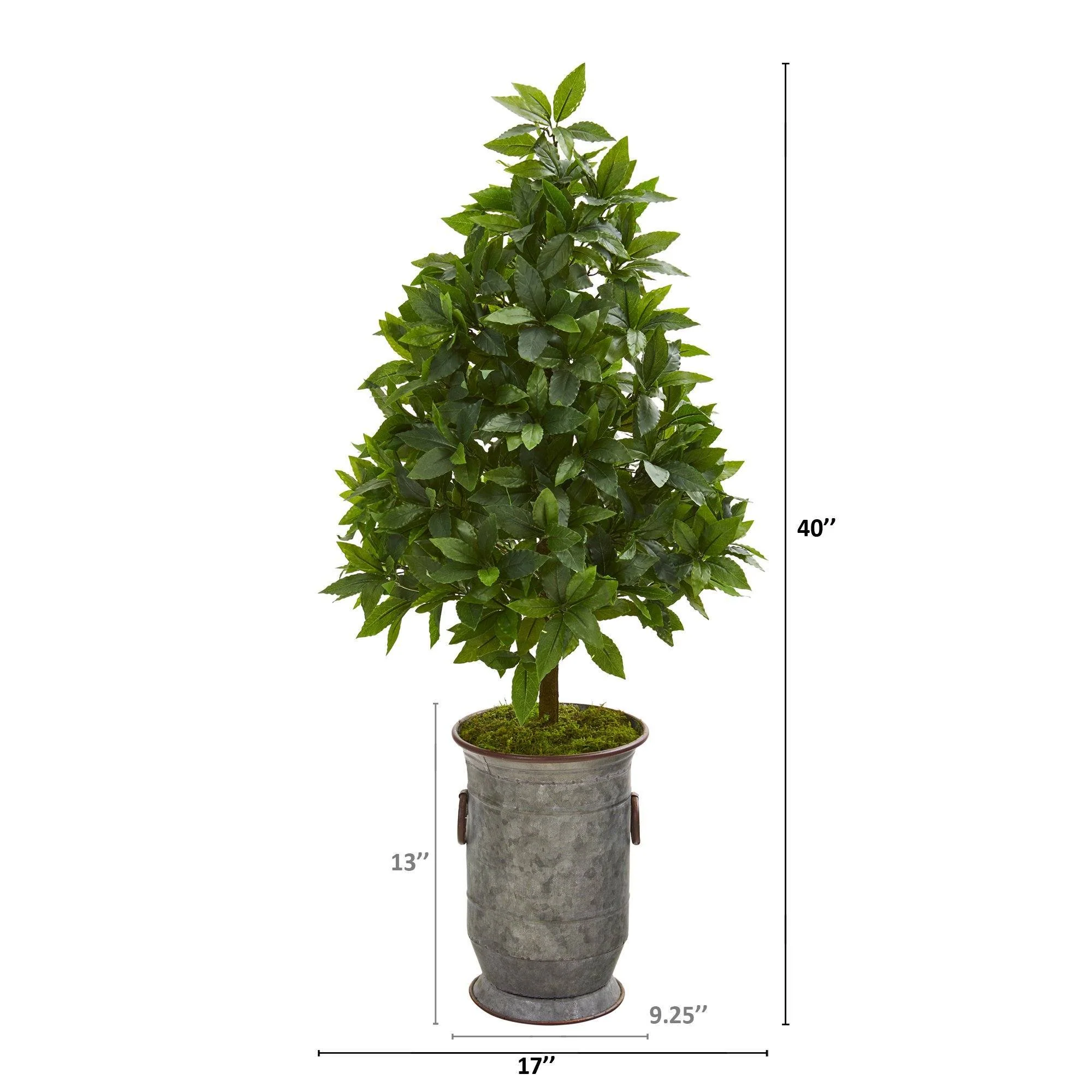 40” Sweet Bay Round Topiary Artificial Tree Thick Shape in Vintage Metal Planter - Image 2