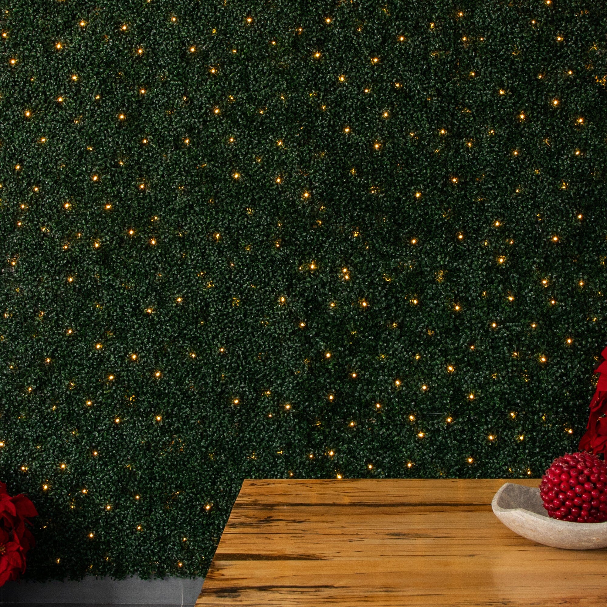 40” x 40” UV Resistant Boxwood Artificial Living Wall Panel with 100 Warm White LED Lights - Image 3