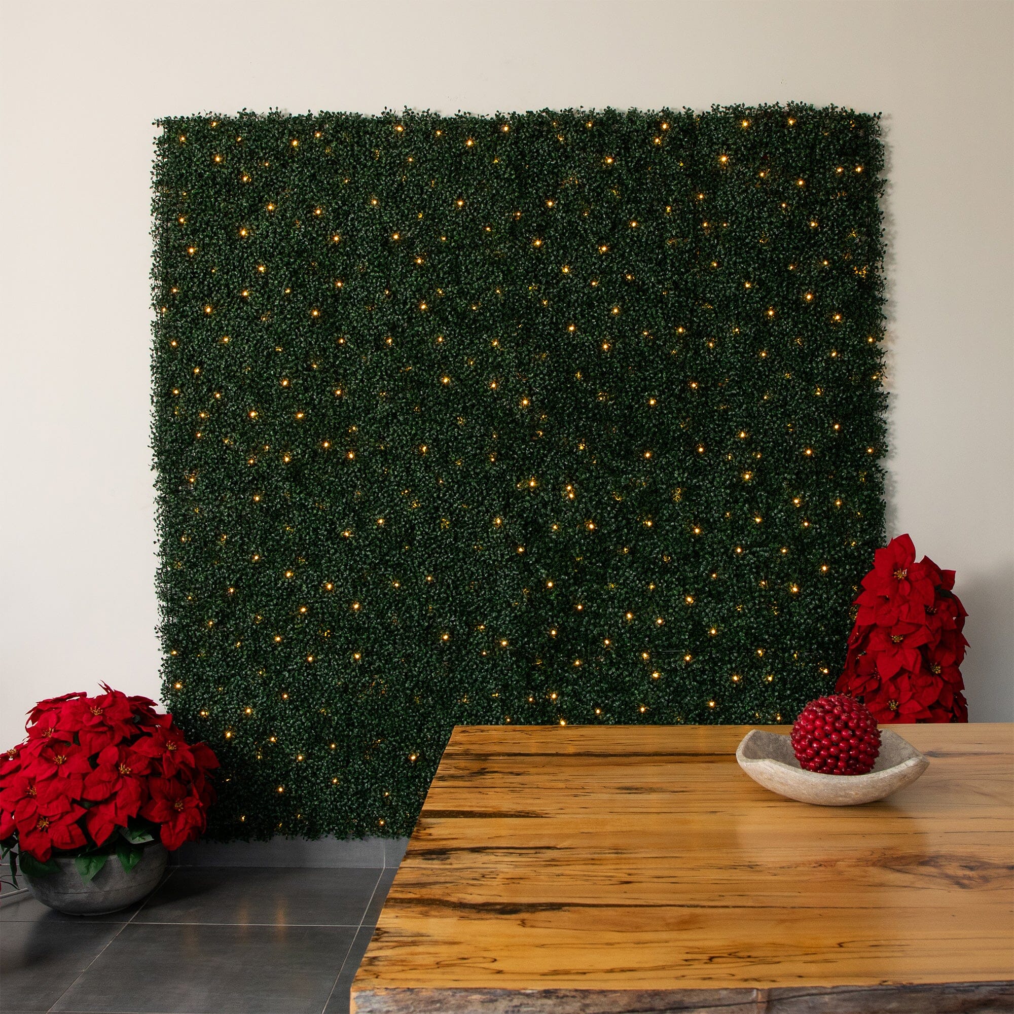 40” x 40” UV Resistant Boxwood Artificial Living Wall Panel with 100 Warm White LED Lights - Image 6