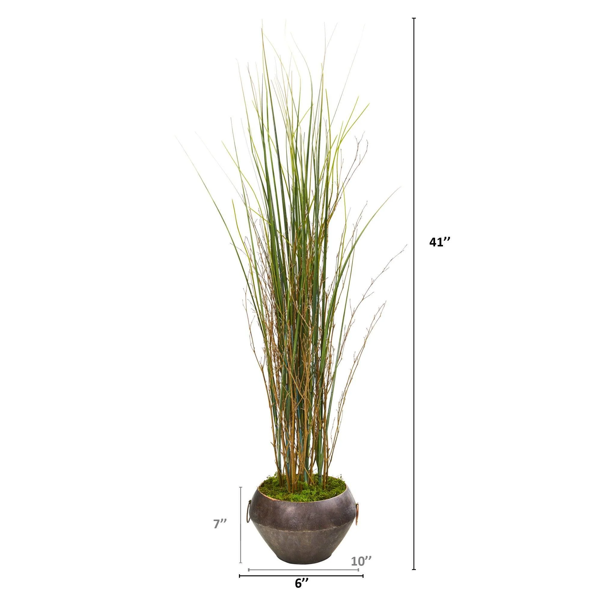 41” Grass and Bamboo Artificial Plant in Metal Bowl - Image 2