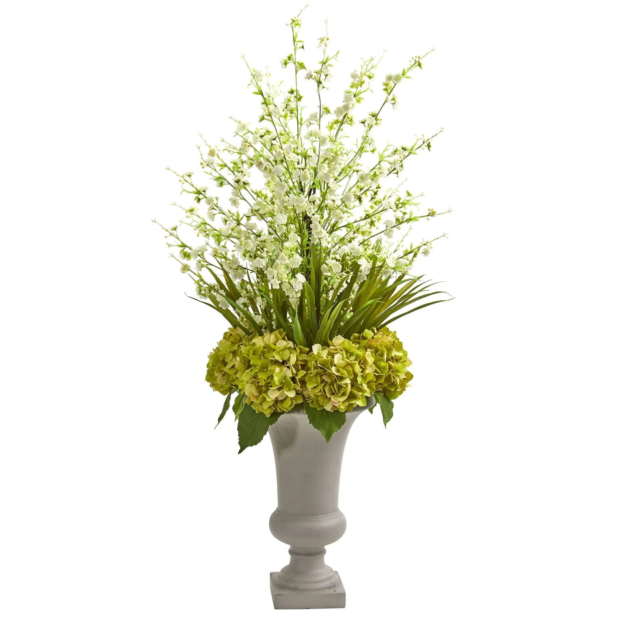 Cherry Blossom & Hydrangeas Artificial Arrangement in Urn - Image 3