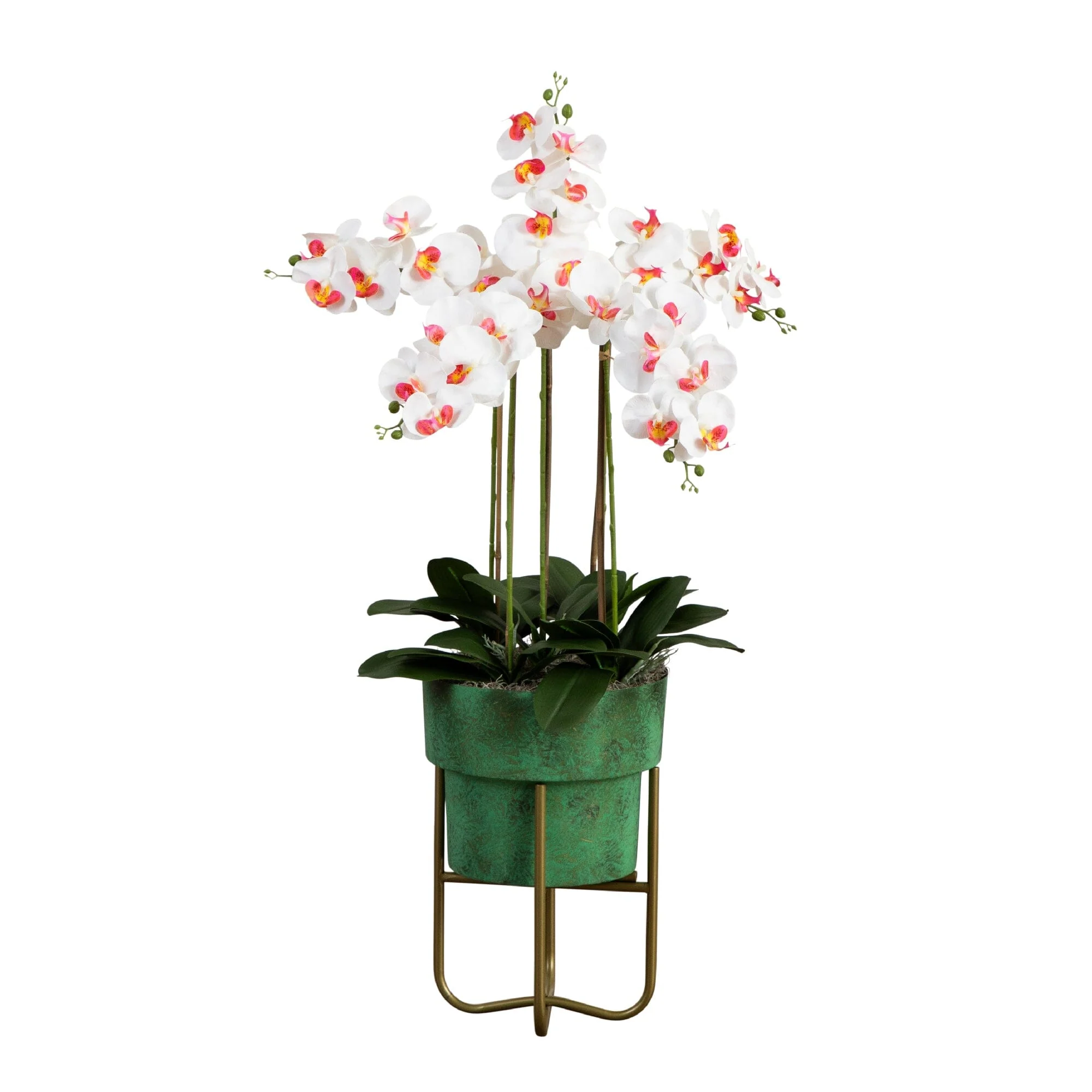 43” Artificial Orchid Arrangement in Patina Metal Planter with Stand - Image 8
