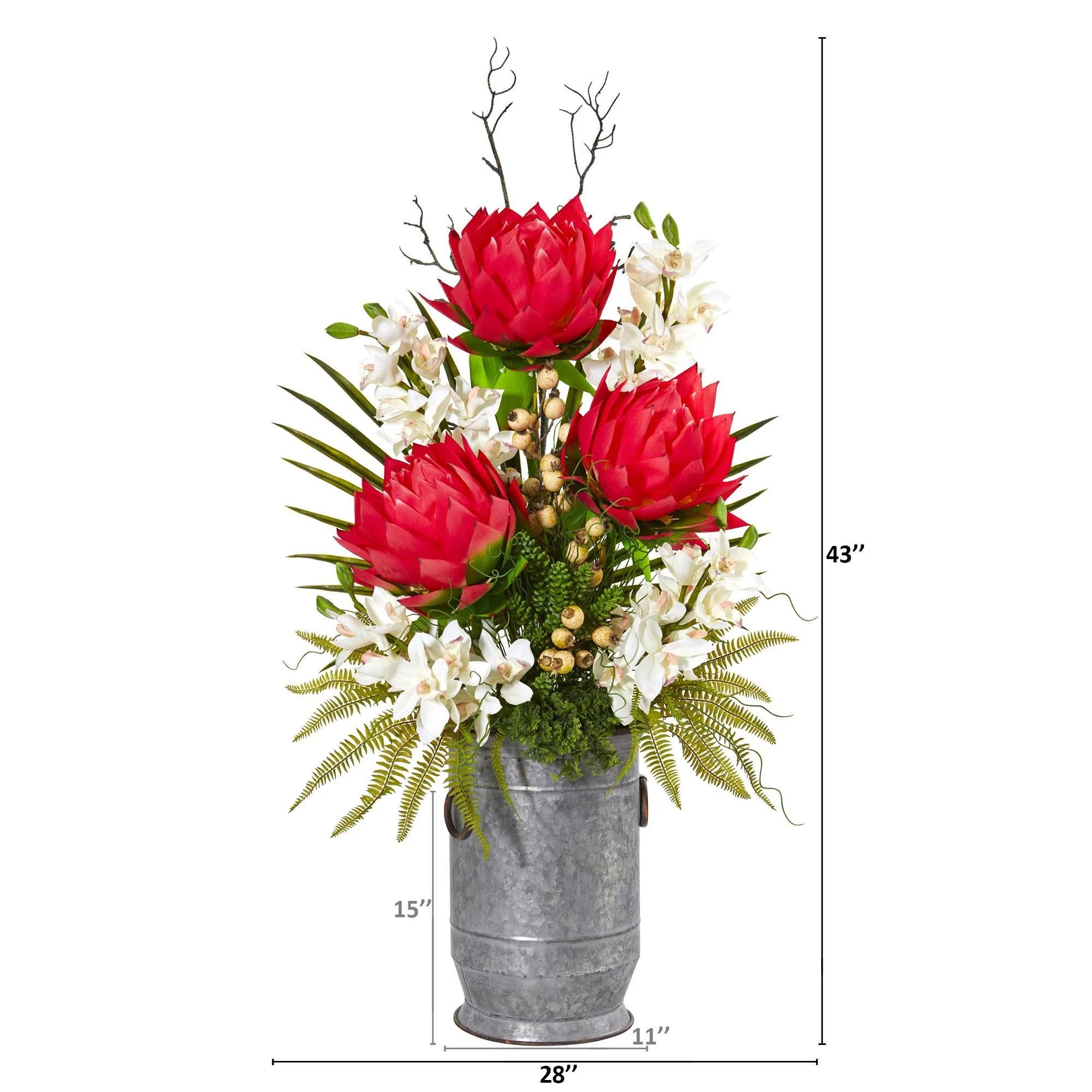 43” Cymbidium Orchid, Succulent and Mixed Flower Artificial Plant - Image 2