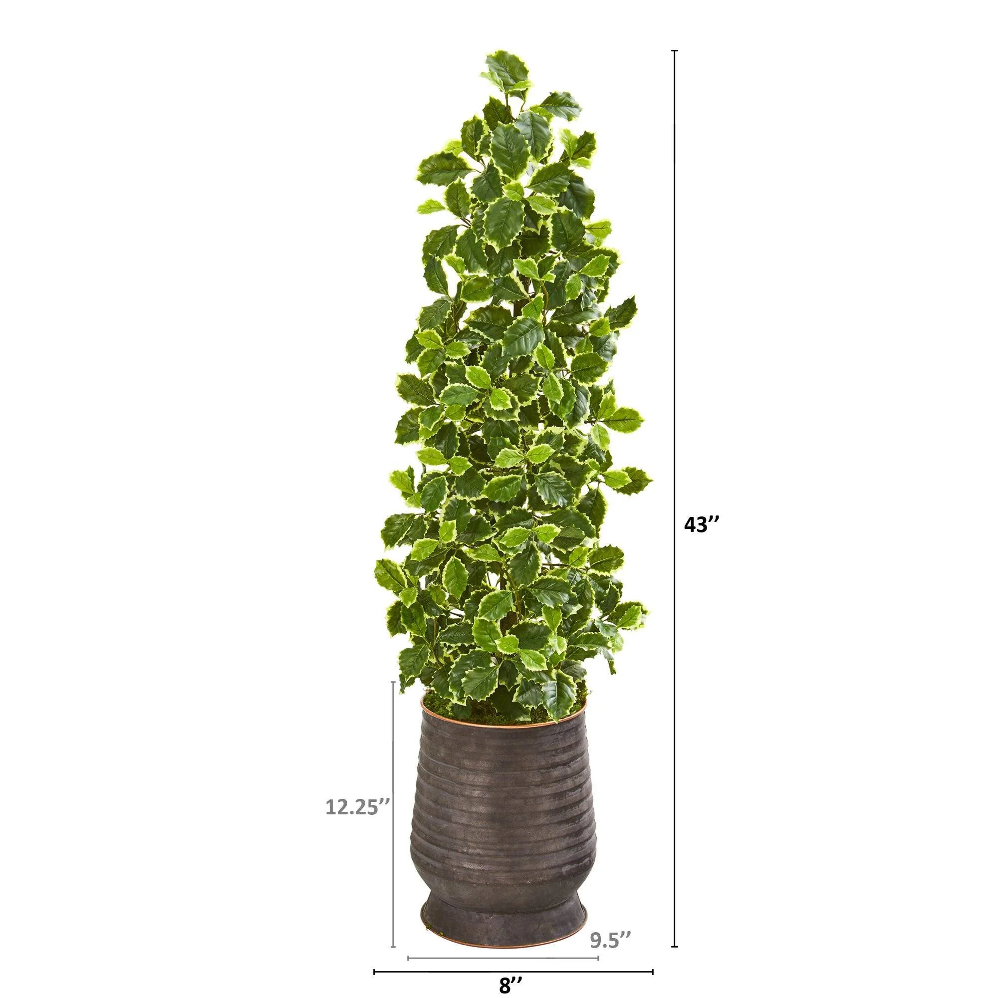 43” Variegated Holly Leaf Artificial Tree in Ribbed Metal Planter (Real Touch) - Image 2