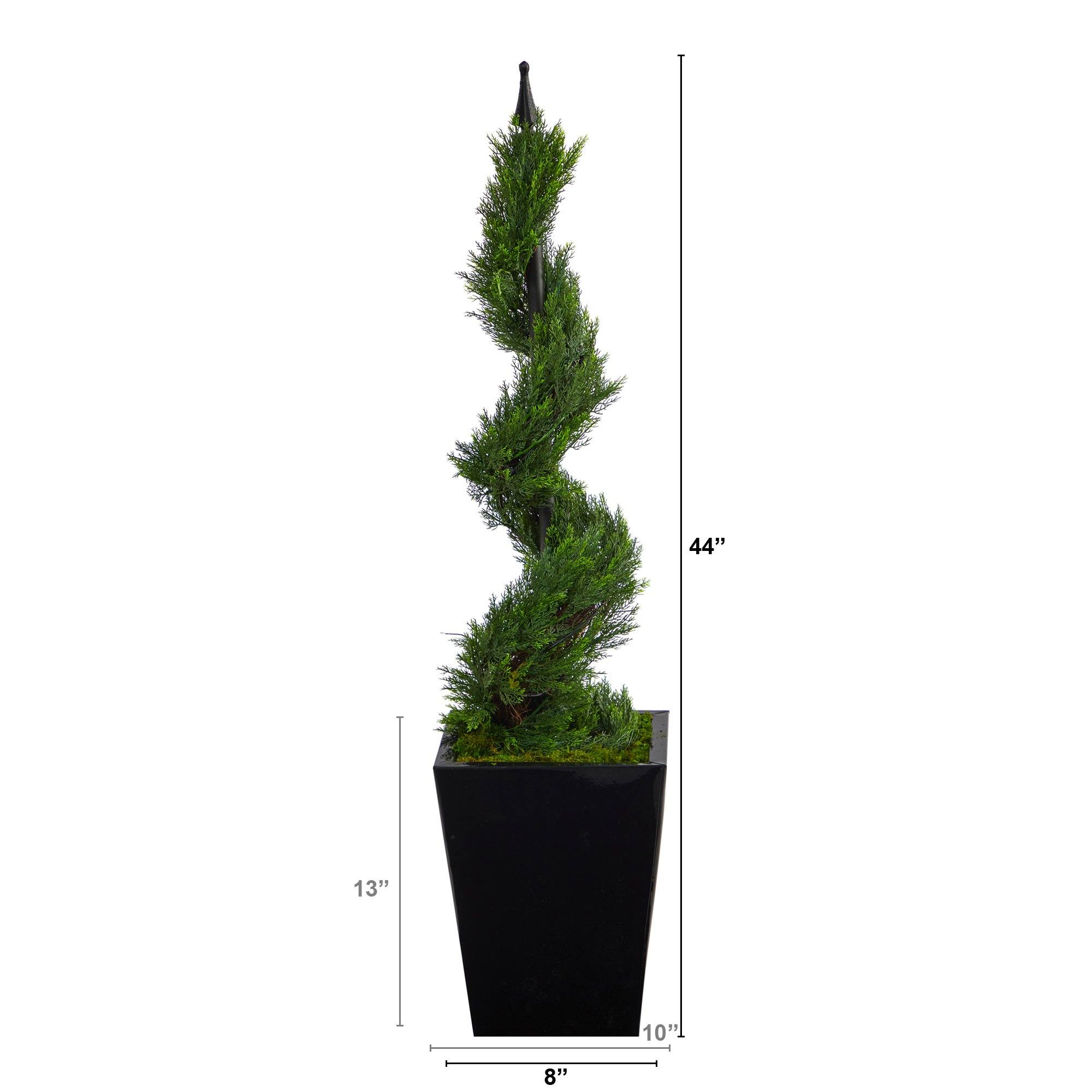 44” Cypress Spiral Topiary Artificial Tree in Black Metal Planter - Image 2