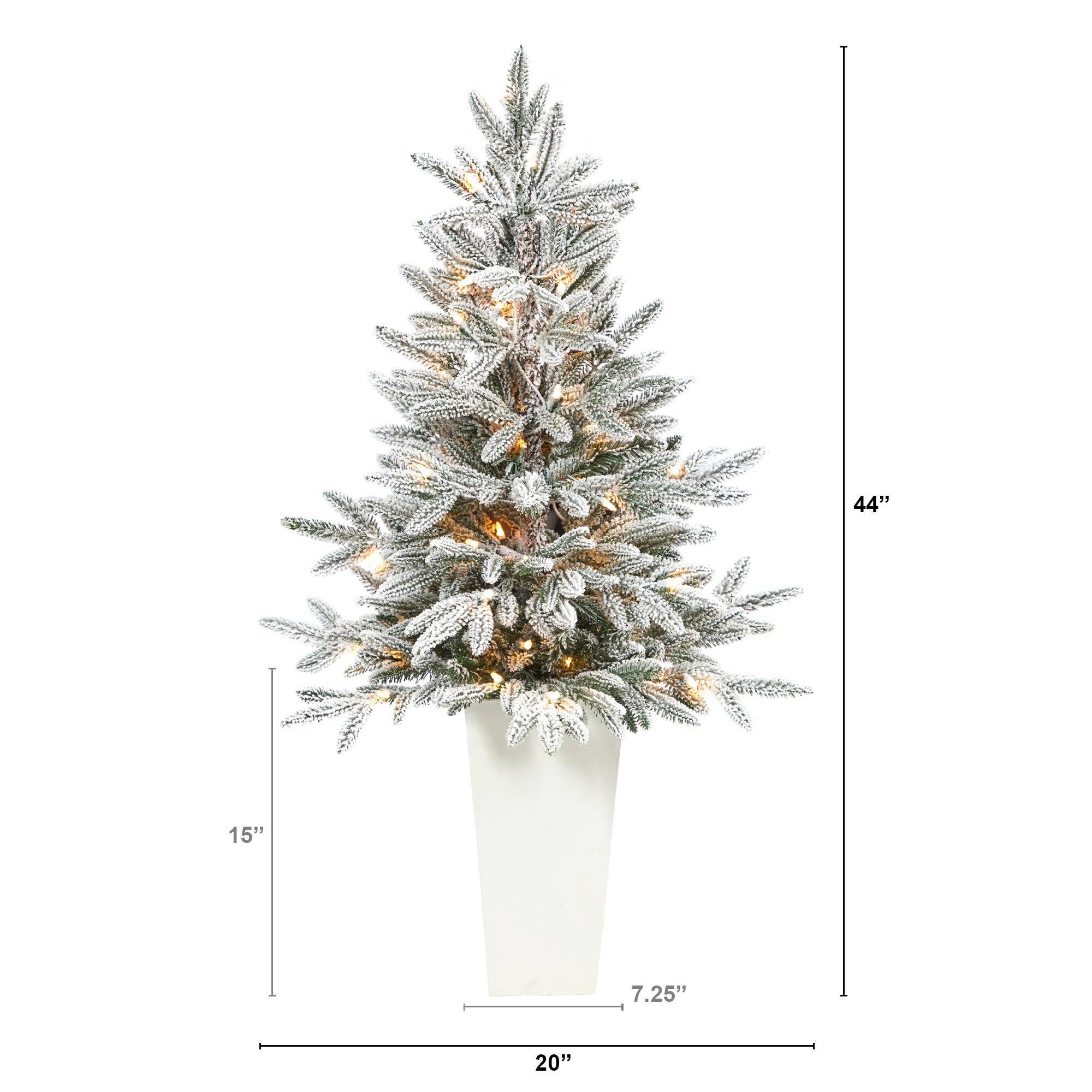 44” Flocked Manchester Spruce Artificial Christmas Tree with 50 Lights and 133 Bendable Branches in White Planter - Image 2