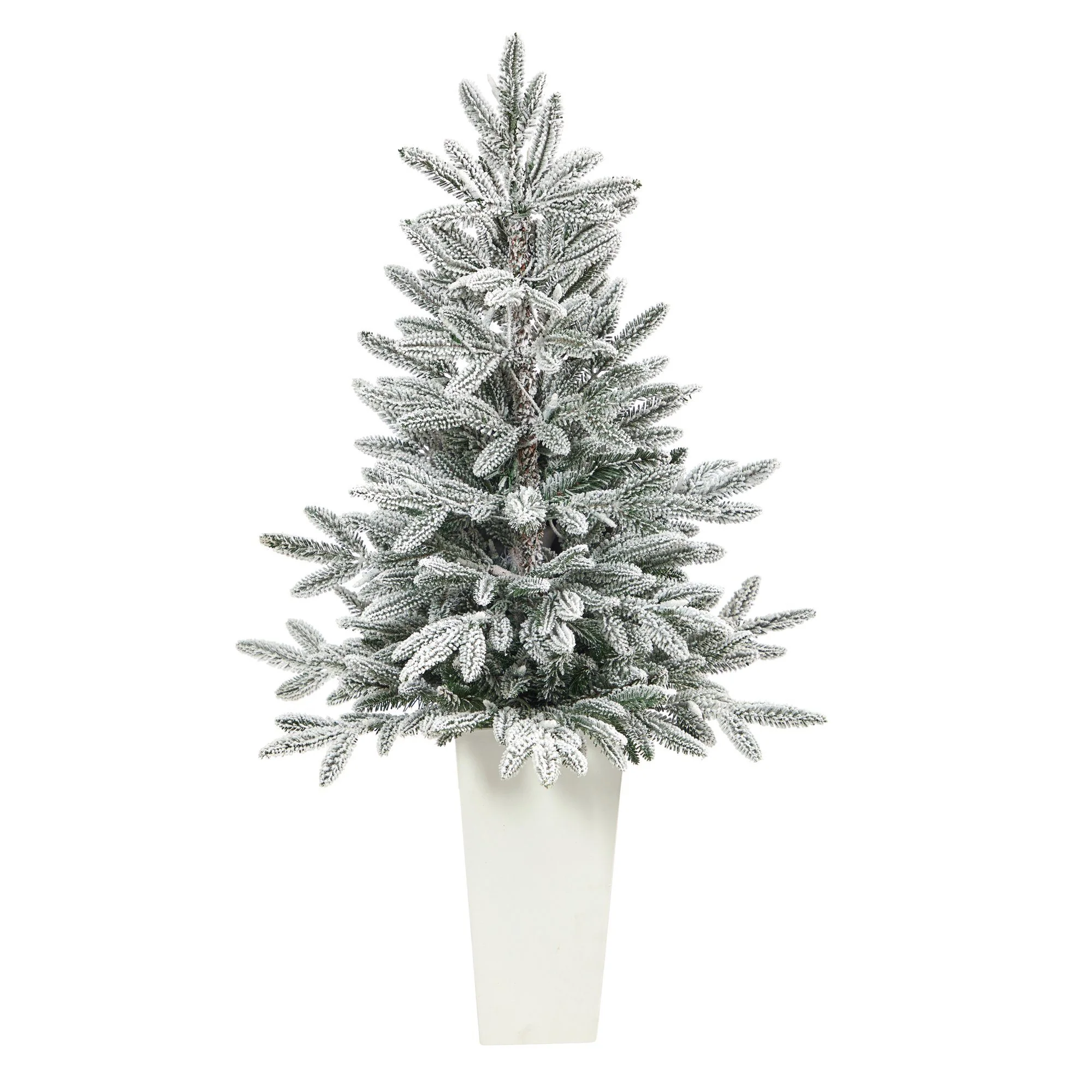 44” Flocked Manchester Spruce Artificial Christmas Tree with 50 Lights and 133 Bendable Branches in White Planter - Image 3