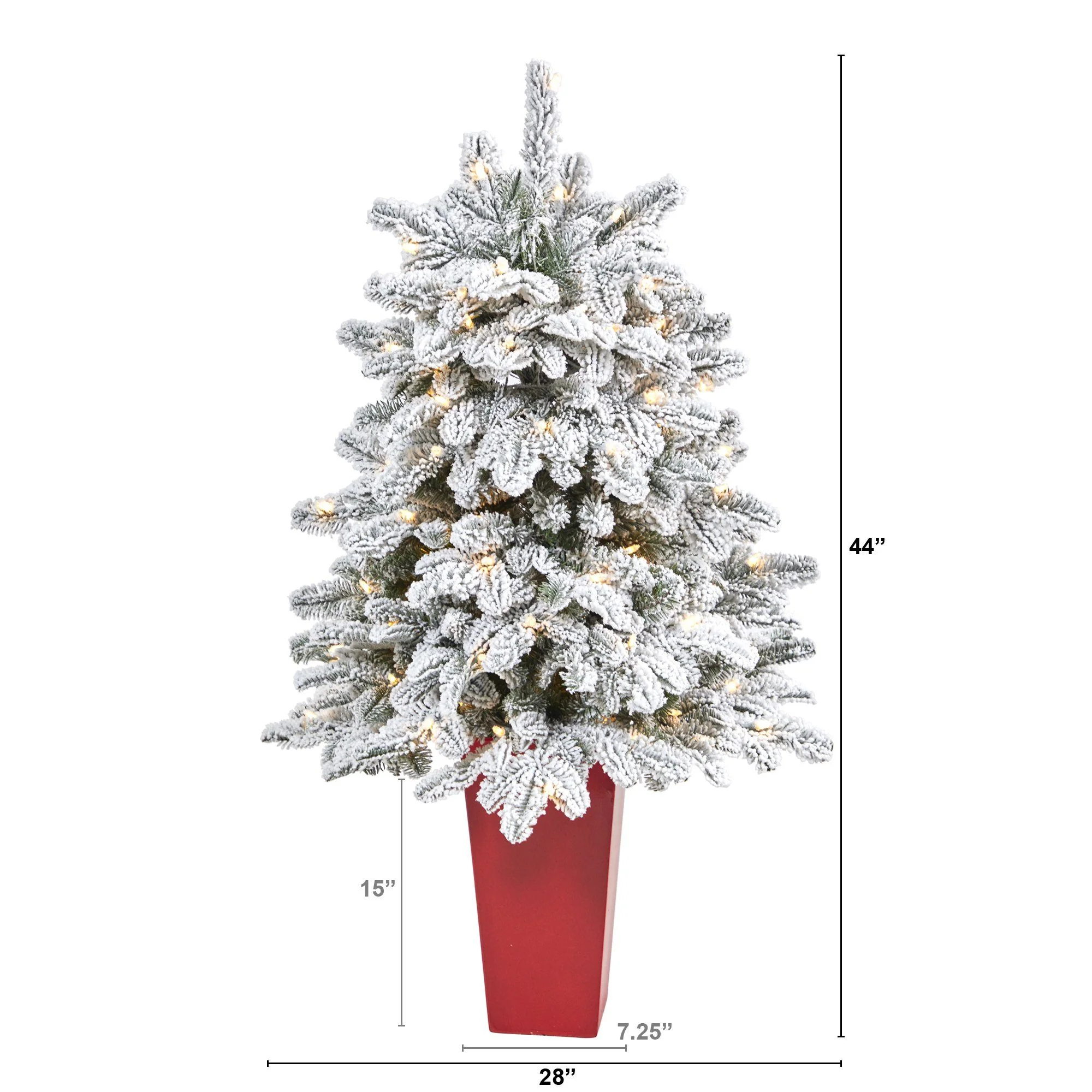 44” Flocked North Carolina Fir Artificial Christmas Tree with 150 Warm White Lights and 545 Bendable Branches in Planter - Image 2