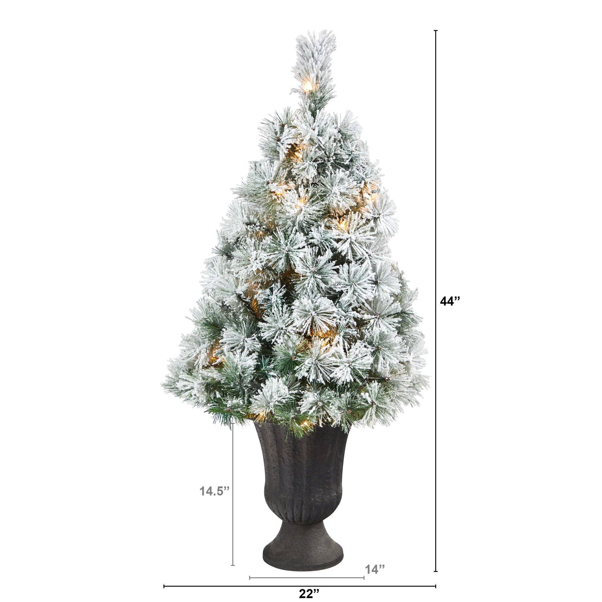 44” Flocked Oregon Pine Artificial Christmas Tree with 50 Clear Lights and 113 Bendable Branches in Charcoal Planter - Image 2