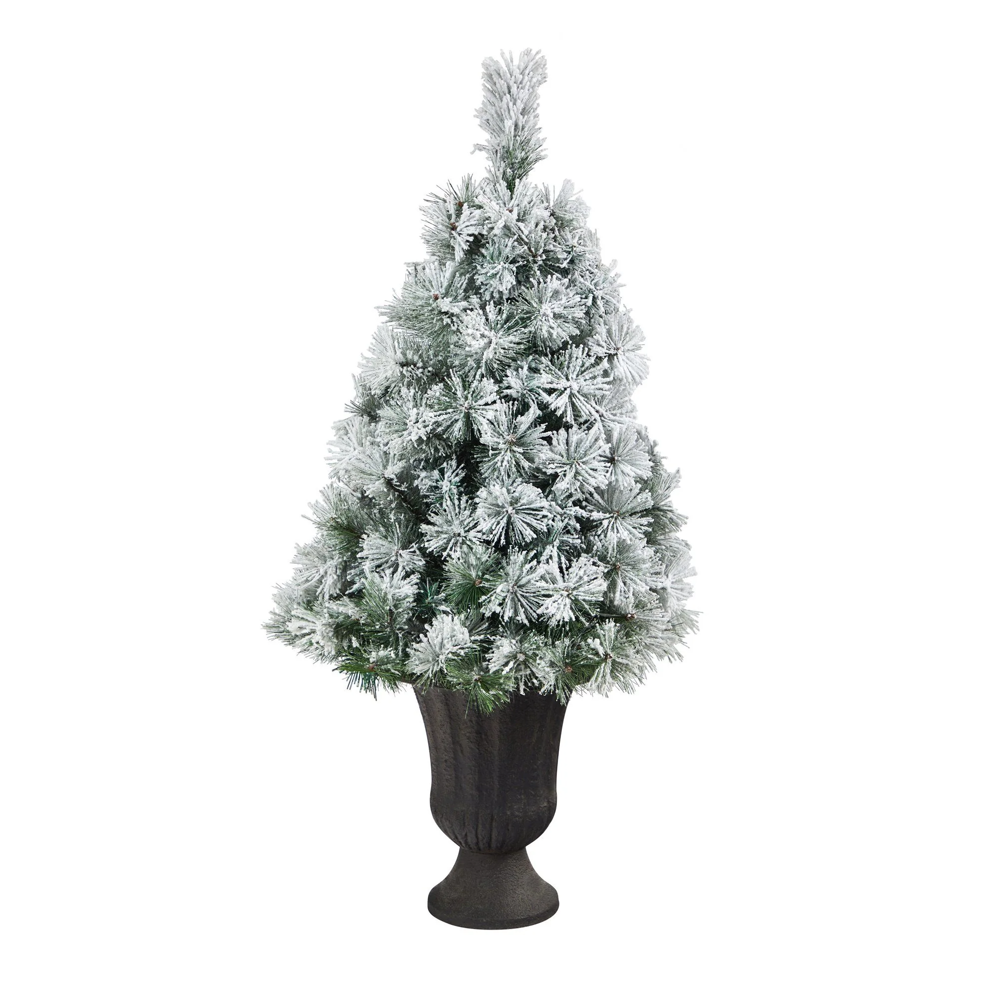44” Flocked Oregon Pine Artificial Christmas Tree with 50 Clear Lights and 113 Bendable Branches in Charcoal Planter - Image 3