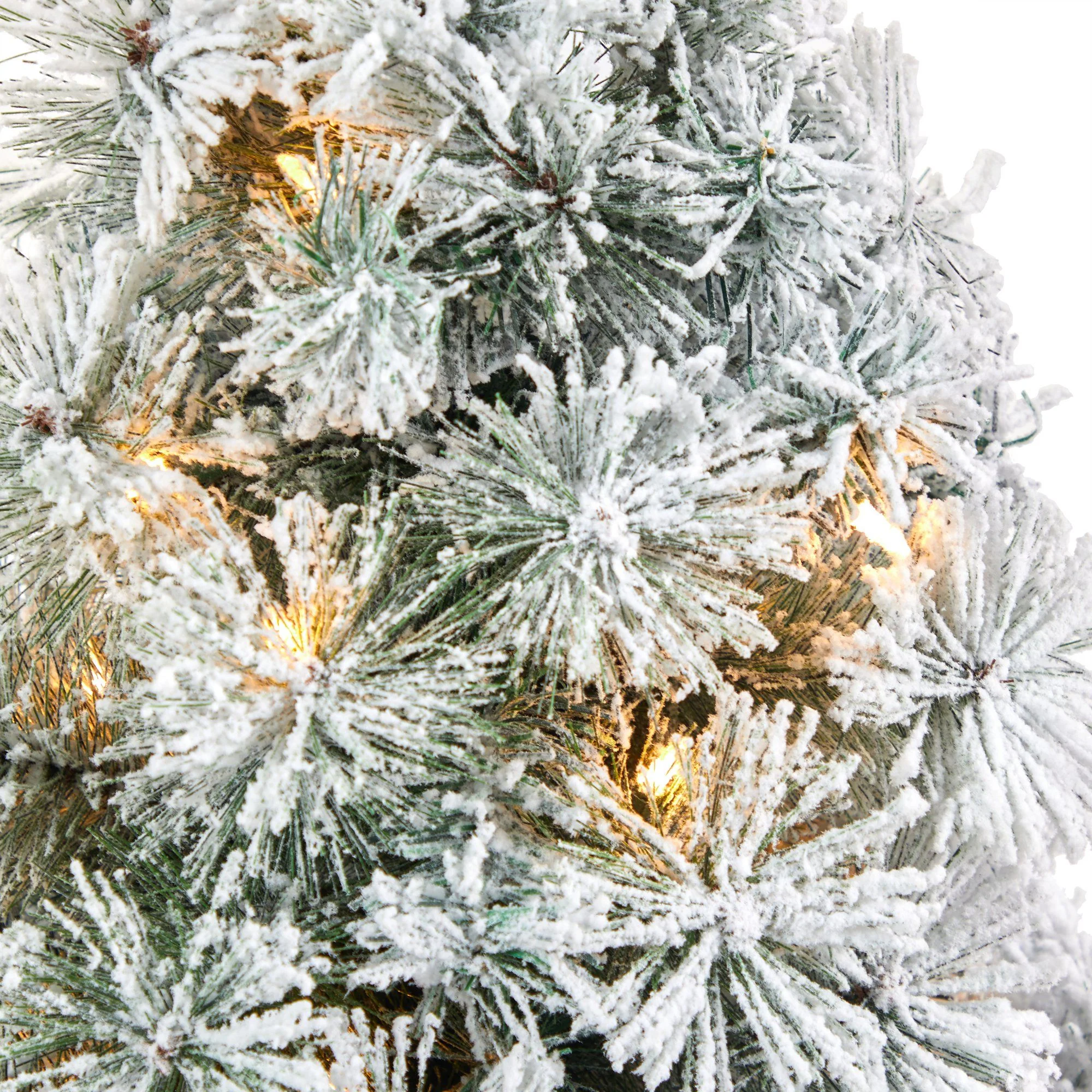 44” Flocked Oregon Pine Artificial Christmas Tree with 50 Clear Lights and 113 Bendable Branches in Charcoal Planter - Image 4