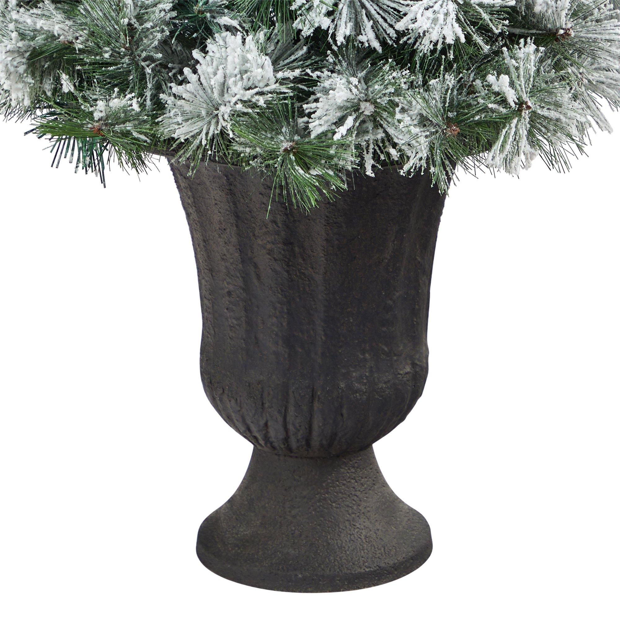 44” Flocked Oregon Pine Artificial Christmas Tree with 50 Clear Lights and 113 Bendable Branches in Charcoal Planter - Image 6