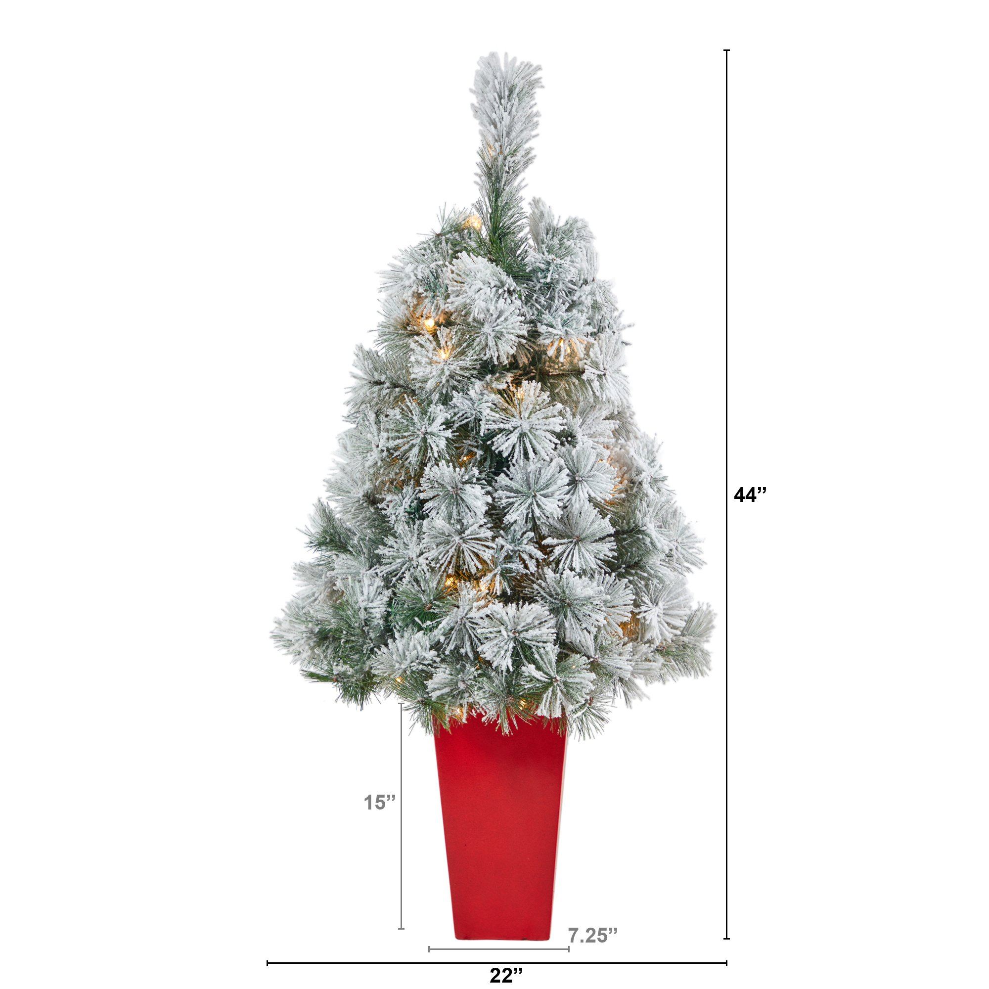 44” Flocked Oregon Pine Artificial Christmas Tree with 50 Clear Lights and 113 Bendable Branches in Red Tower Planter - Image 2