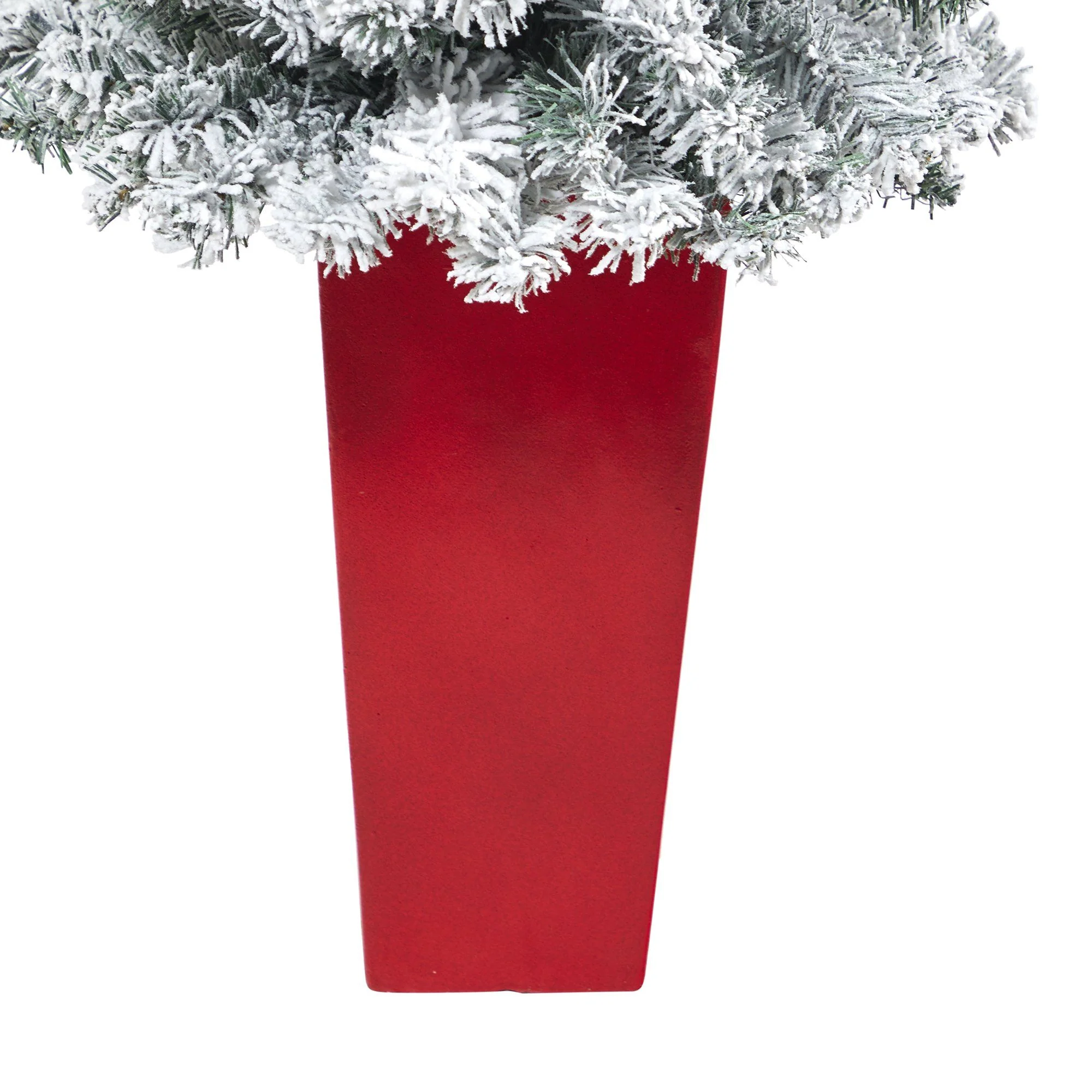 44” Flocked Rock Springs Spruce Artificial Christmas Tree with 50 Clear LED Lights in Red Tower Planter - Image 6