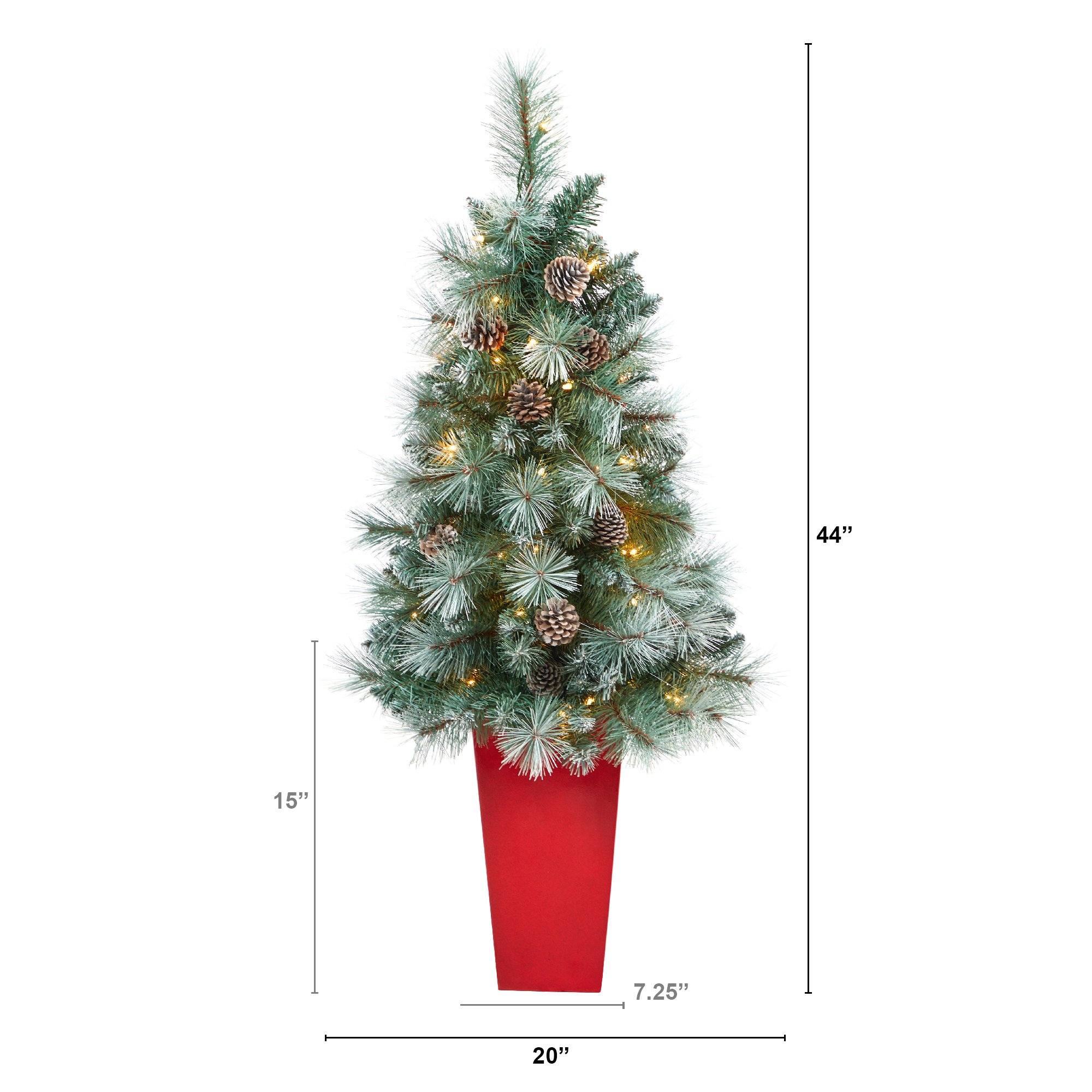 44” Frosted Tip British Columbia Mountain Pine Artificial Christmas Tree in Red Tower Planter - Image 2