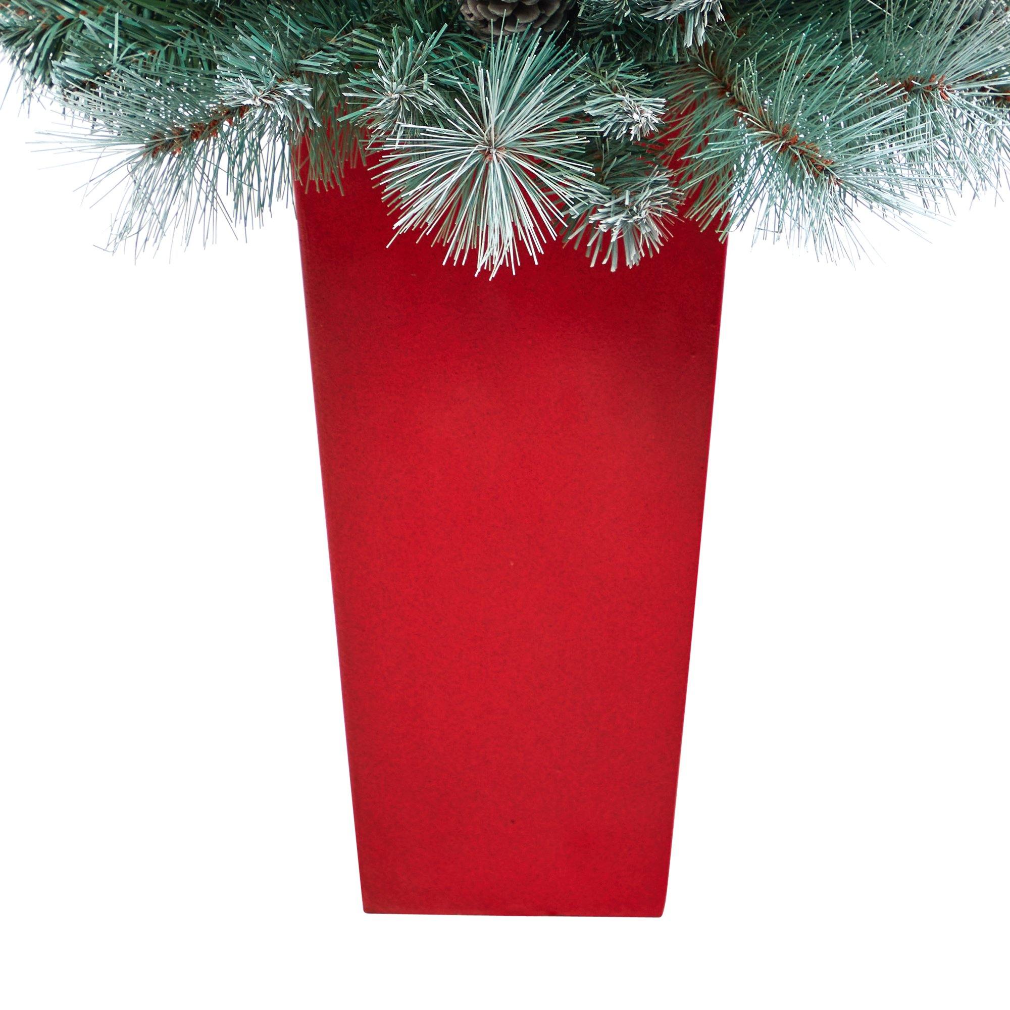 44” Frosted Tip British Columbia Mountain Pine Artificial Christmas Tree in Red Tower Planter - Image 6