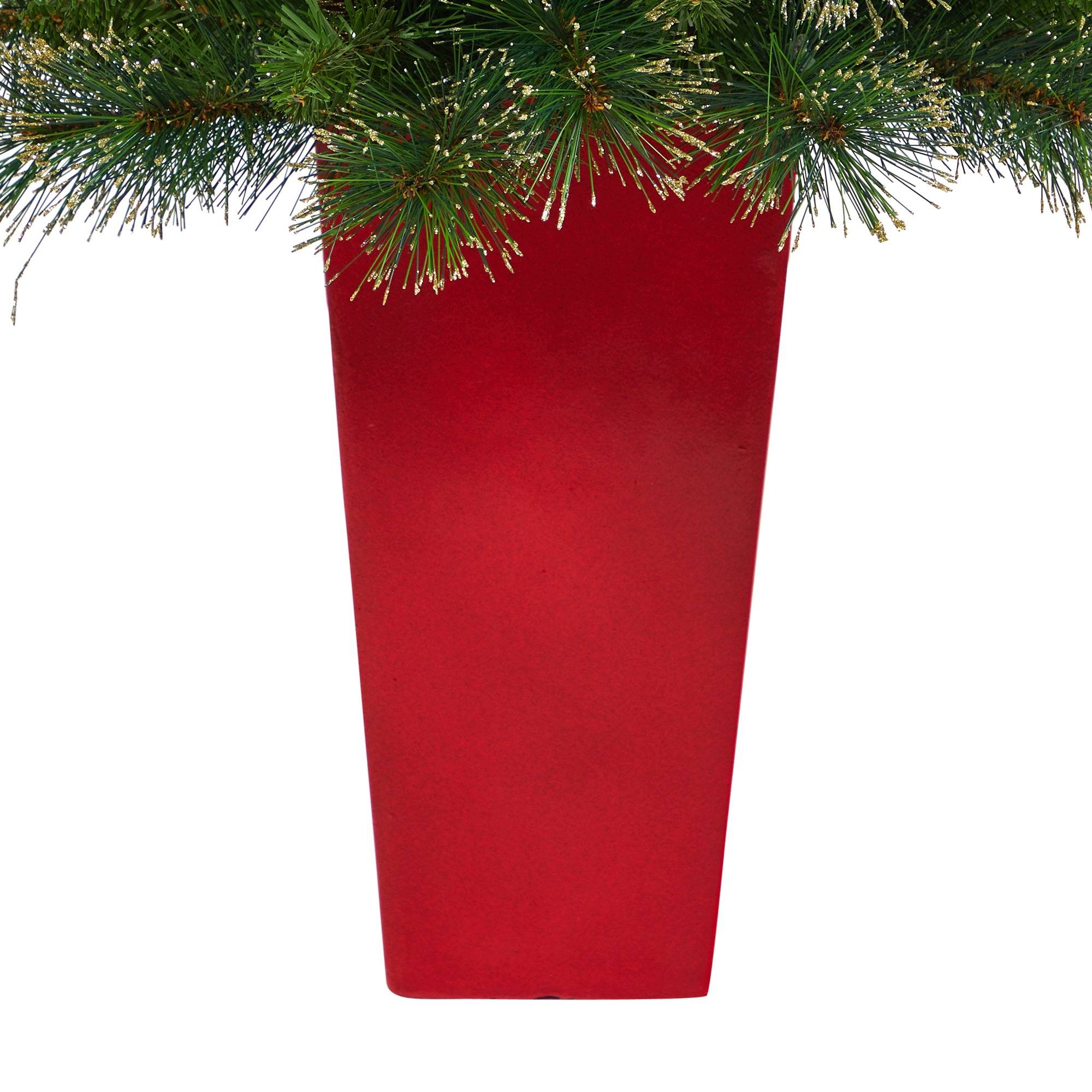 44” Golden Tip Washington Pine Artificial Christmas Tree with 50 Clear Lights, Pine Cones and 148 Bendable Branches in Red Tower Planter - Image 6
