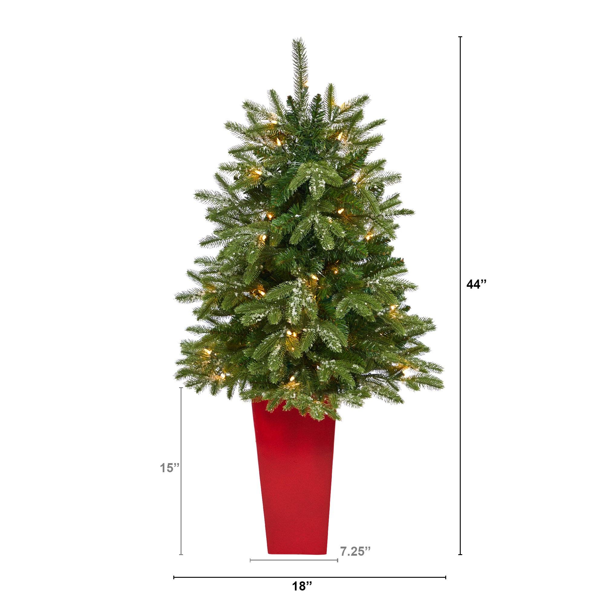44” Snowed Grand Teton Fir Artificial Christmas Tree with 50 Clear Lights and 111 Bendable Branches in Red Planter - Image 2